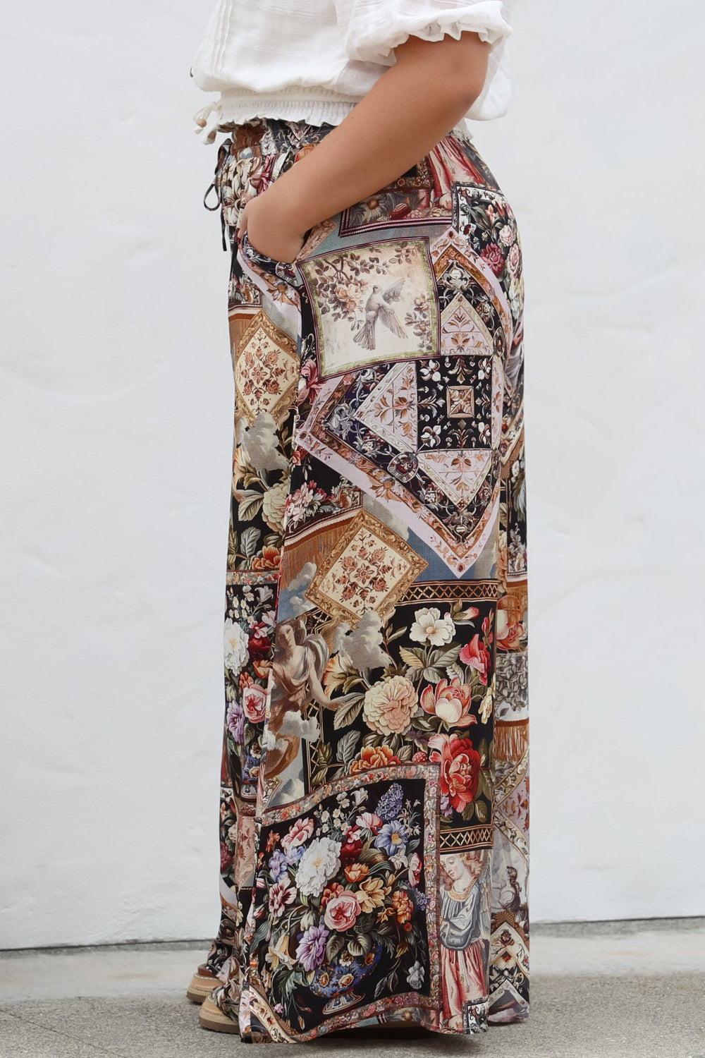 Charli Pants -  Paper Bag High Waisted Wide Leg Pants in Elaine Print