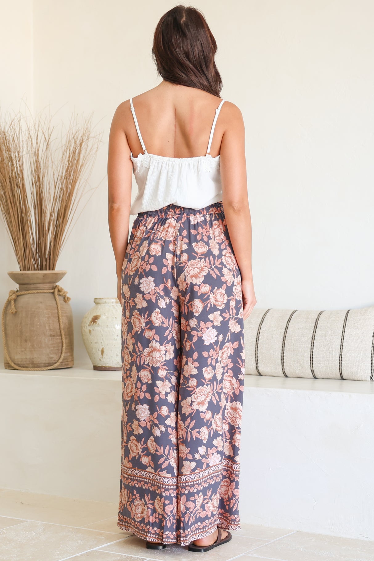 Charli Pants - Paper Bag High Waisted Wide Leg Pants in Leandra Print