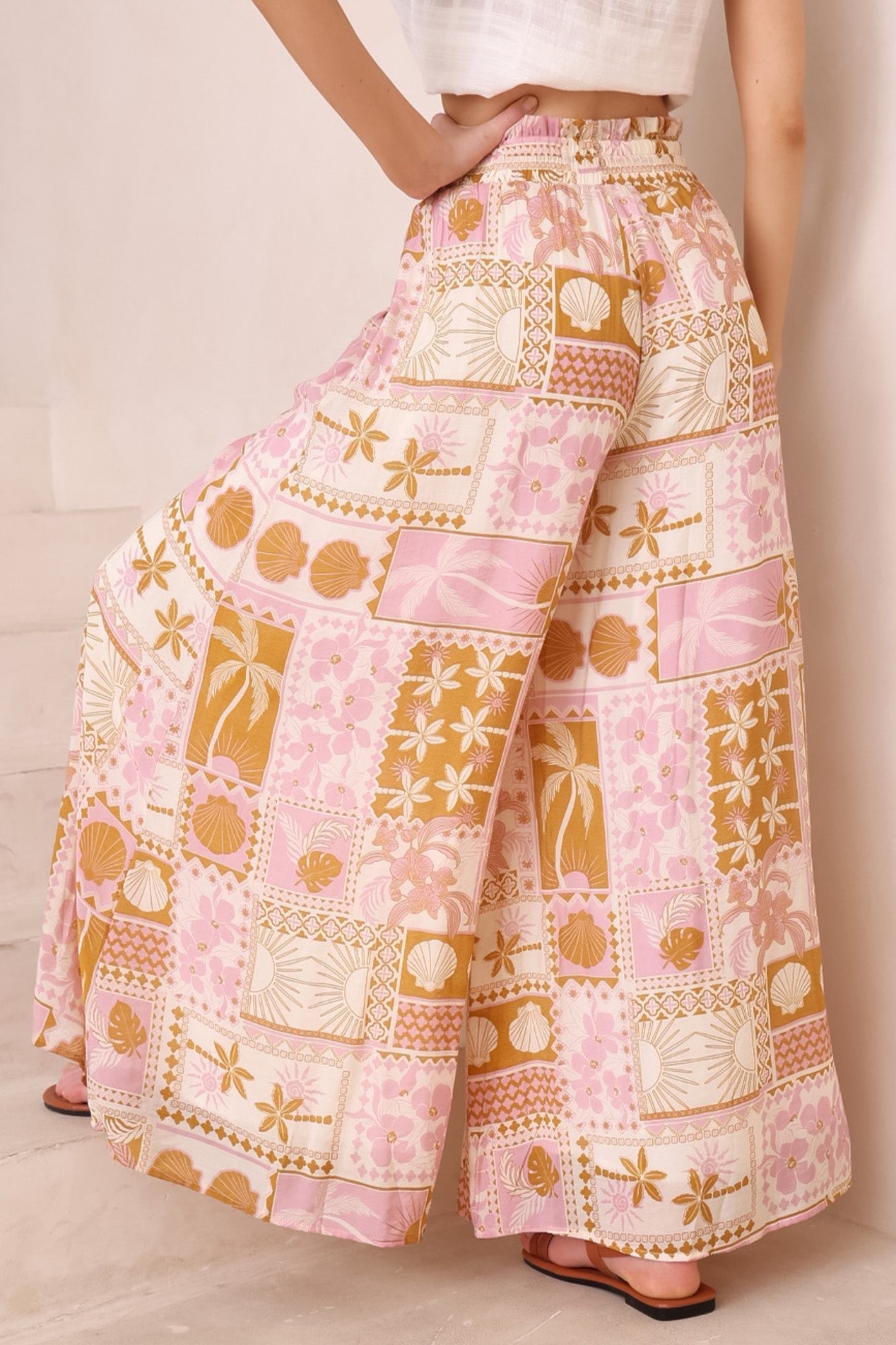 Charli Pants - Paperbag High Waisted Wide Leg Pants in Cersi Print