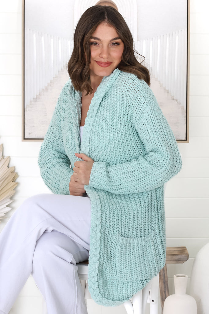 Salty Crush Chase Cardigan Mint Knitwear Collection