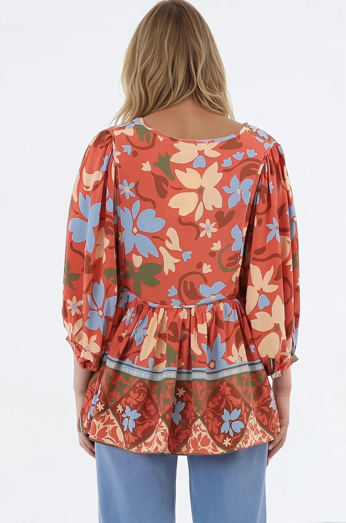 Chi Blouse - Balloon Sleeve Smock Blouse in Aella Print