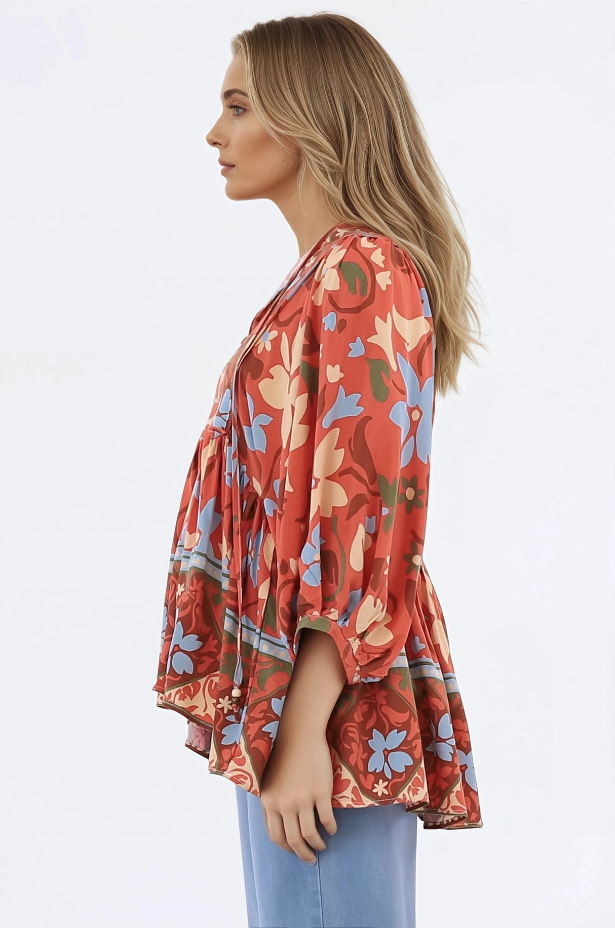 Chi Blouse - Balloon Sleeve Smock Blouse in Aella Print