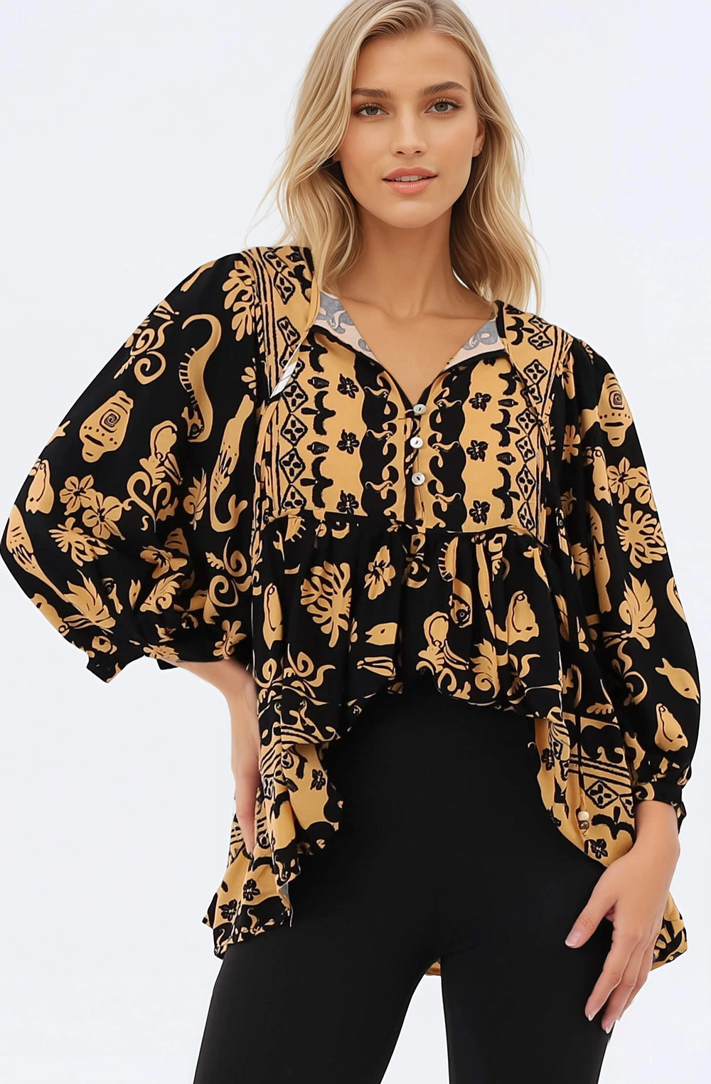 Chi Blouse - Balloon Sleeve Smock Blouse in Bronte Print
