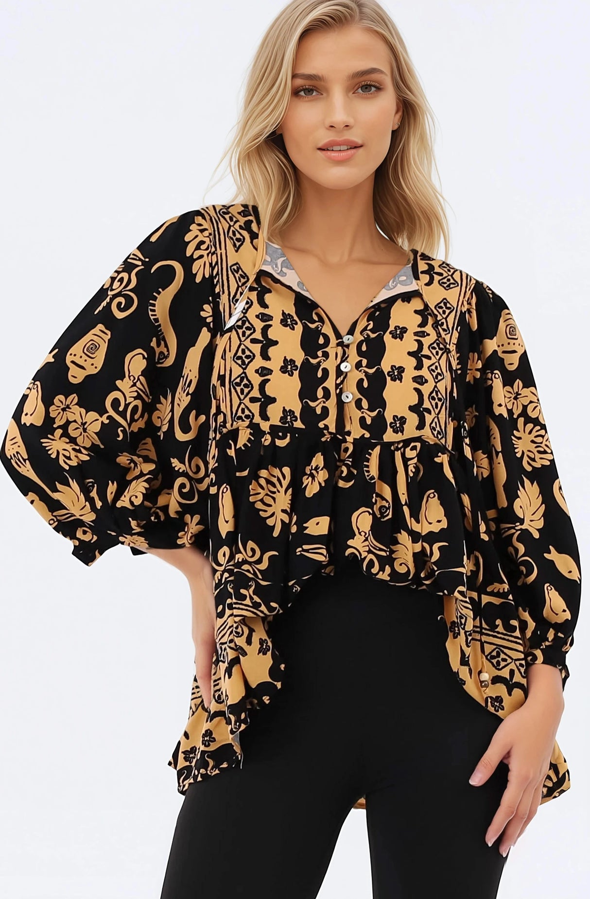 Chi Blouse - Balloon Sleeve Smock Blouse in Bronte Print