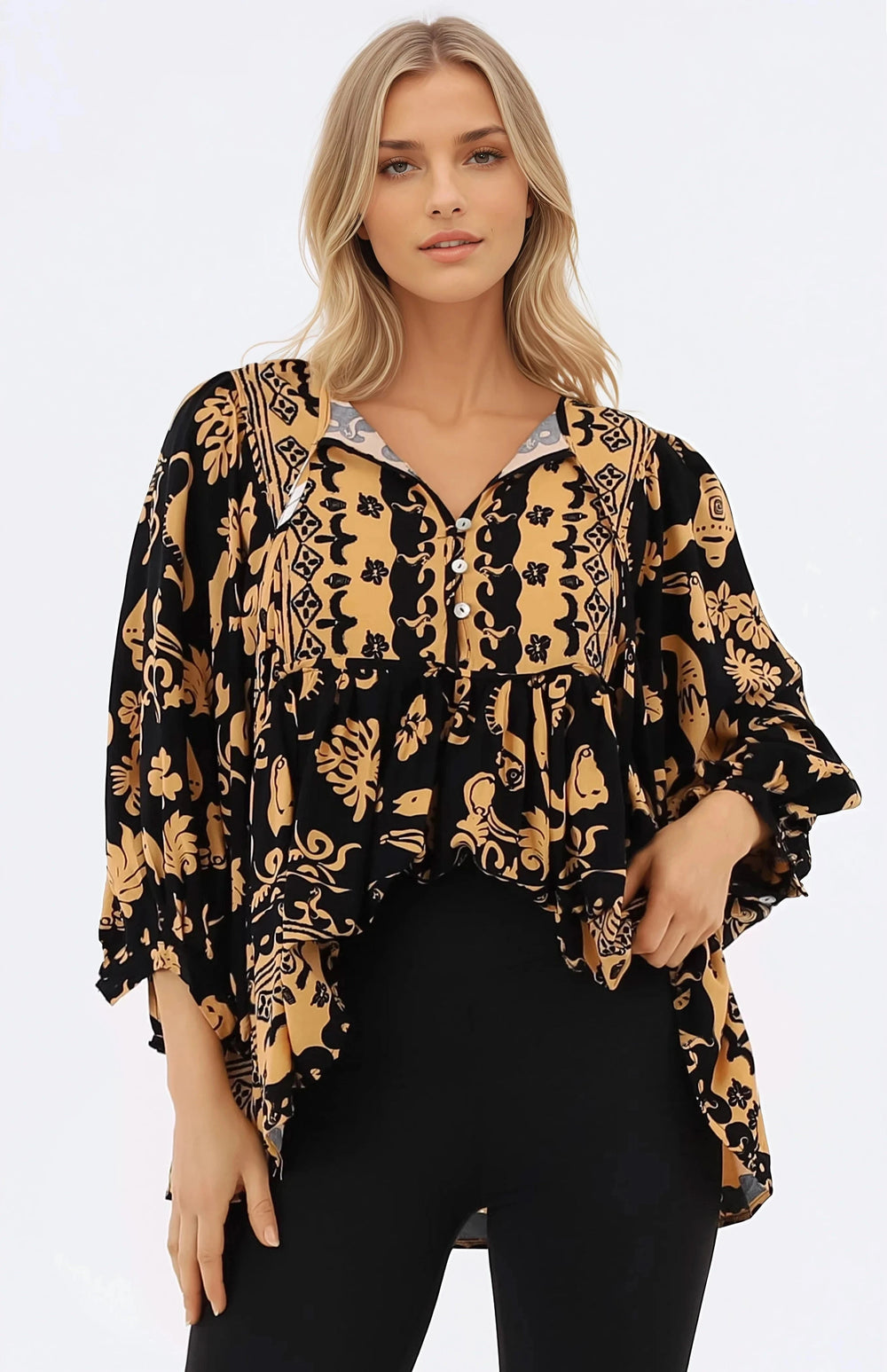 Chi Blouse - Balloon Sleeve Smock Blouse in Bronte Print