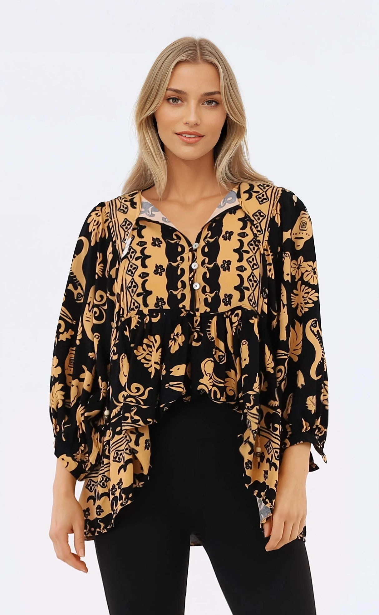 Chi Blouse - Balloon Sleeve Smock Blouse in Bronte Print