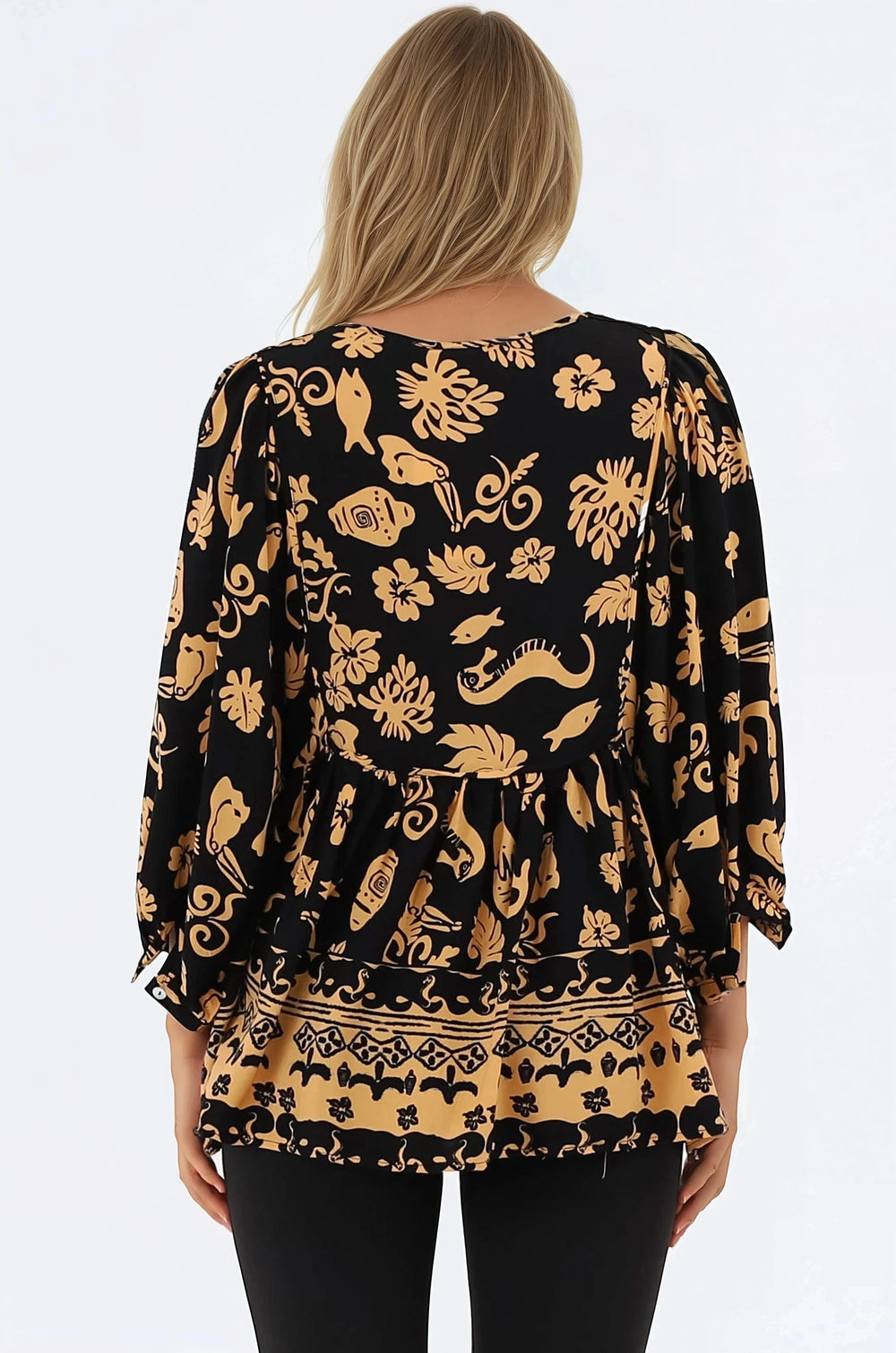 Chi Blouse - Balloon Sleeve Smock Blouse in Bronte Print