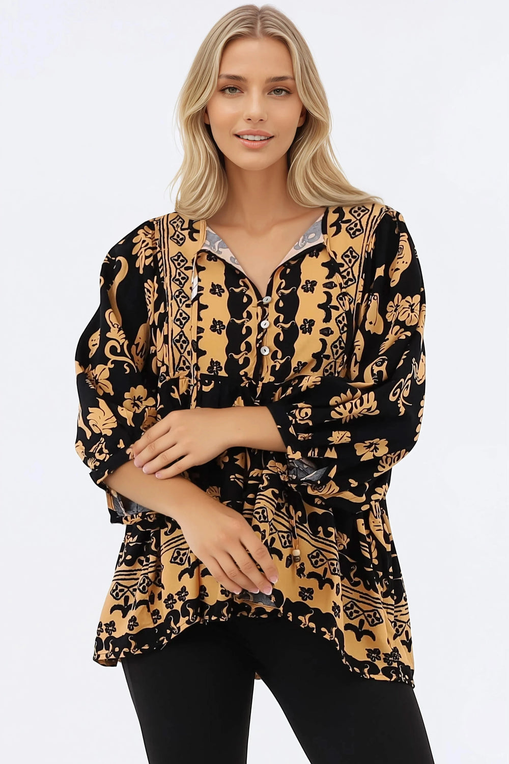 Chi Blouse - Balloon Sleeve Smock Blouse in Bronte Print