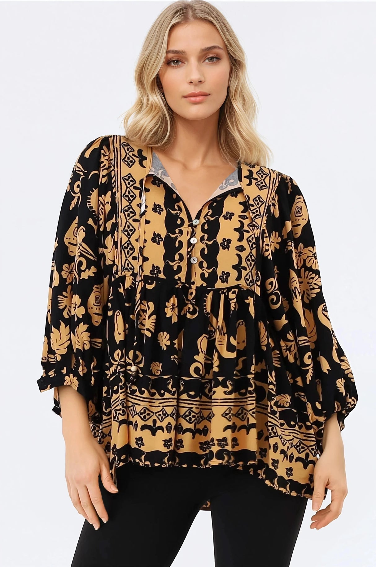 Chi Blouse - Balloon Sleeve Smock Blouse in Bronte Print