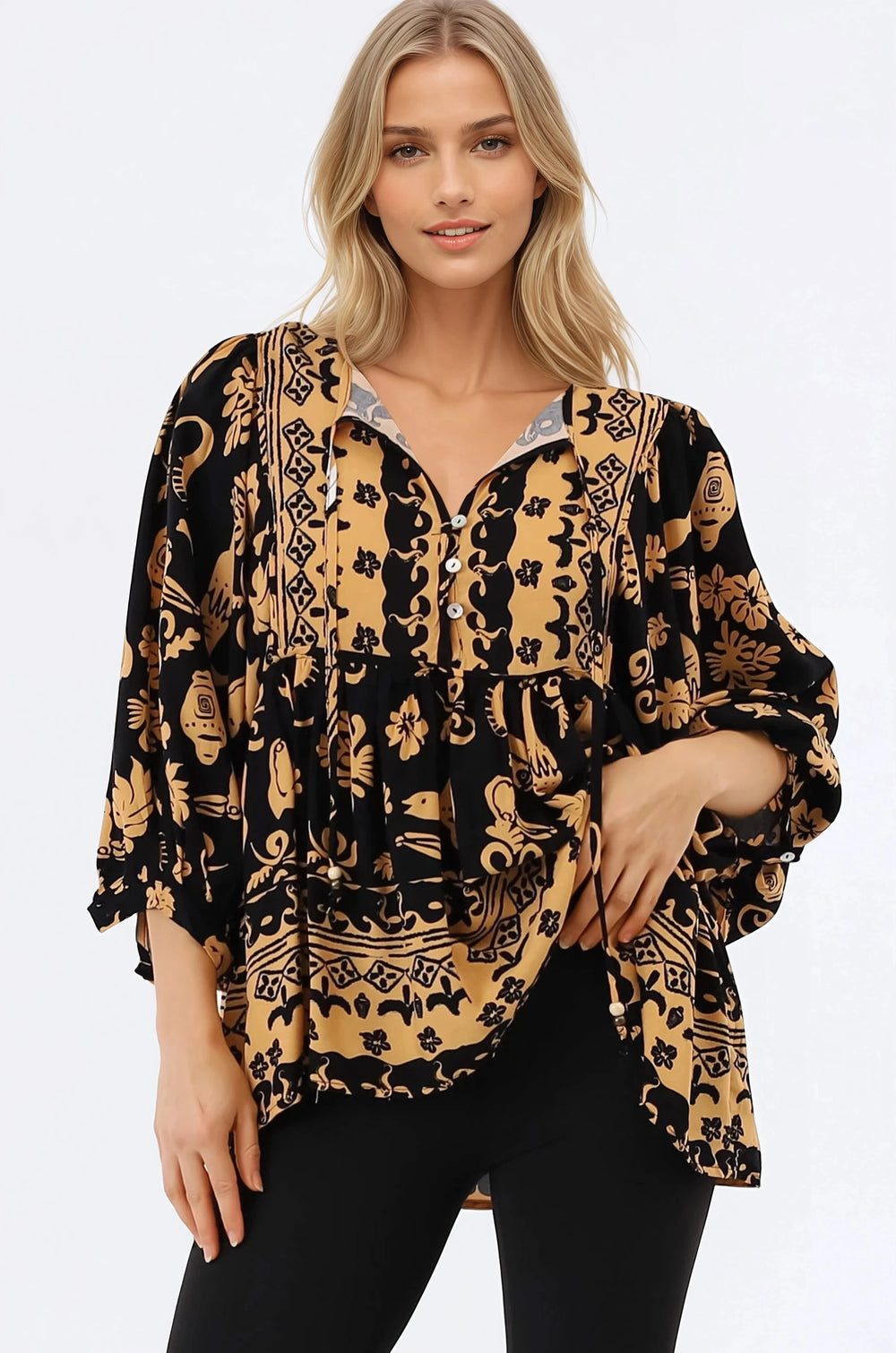 Chi Blouse - Balloon Sleeve Smock Blouse in Bronte Print