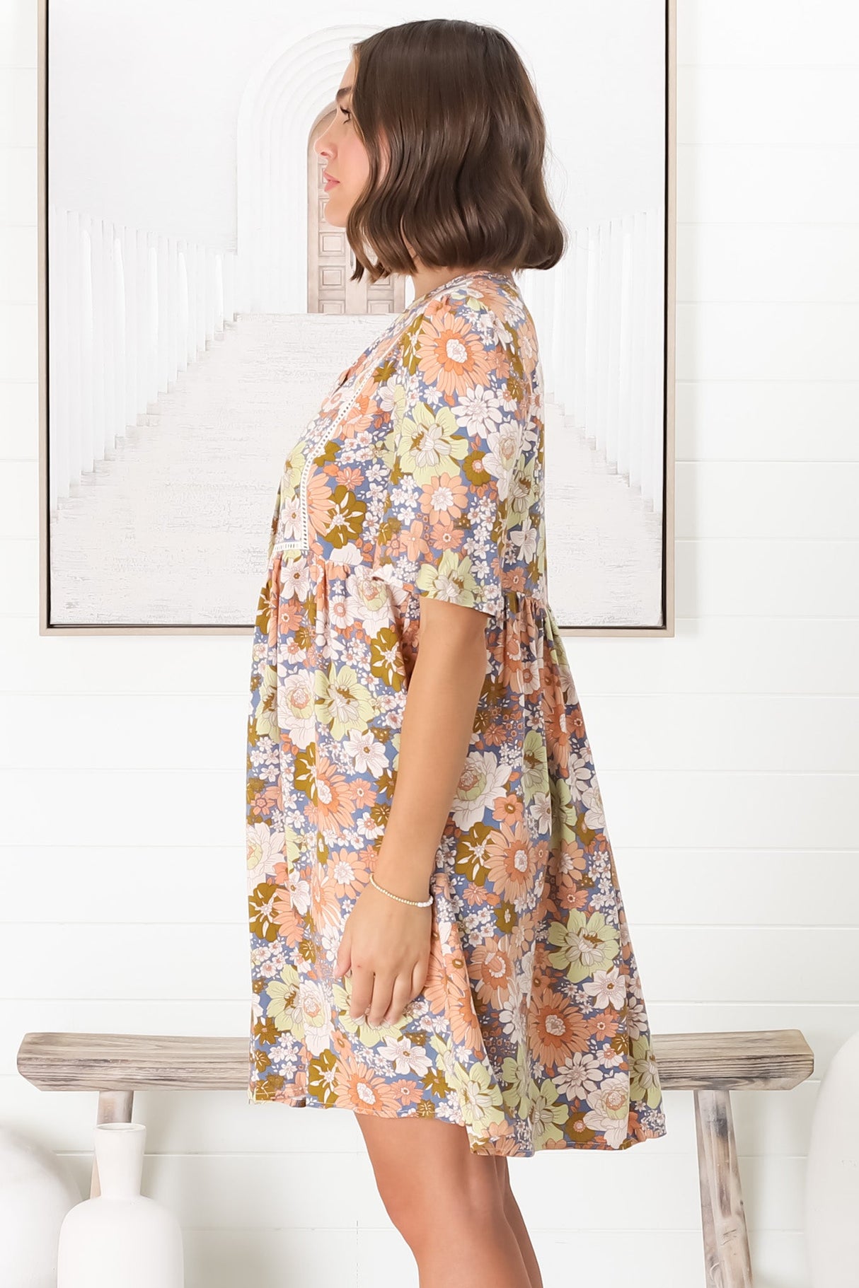 Chia Mini Dress - Babydoll Dress in Floral Avianna Print