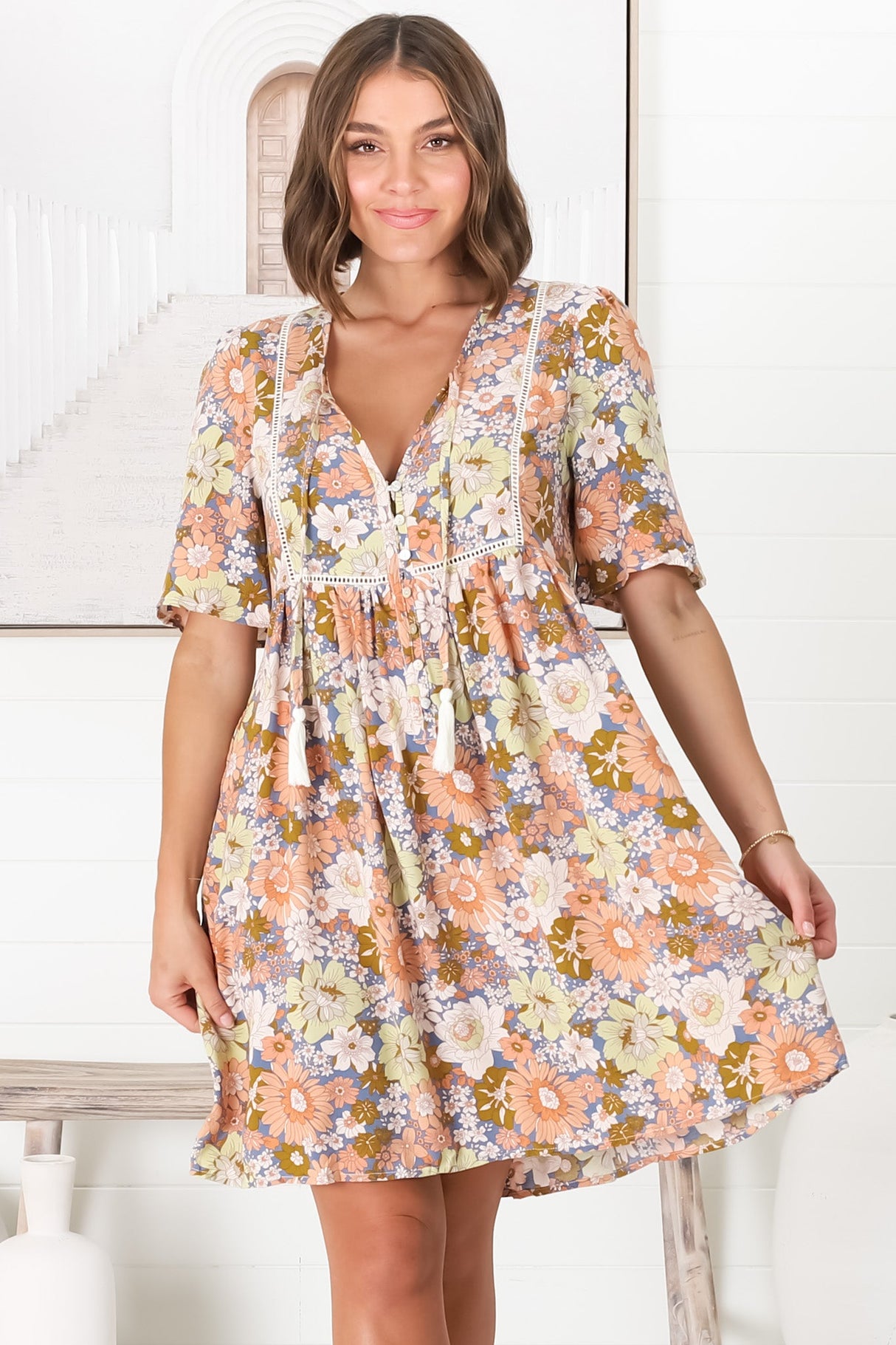 Chia Mini Dress - Babydoll Dress in Floral Avianna Print