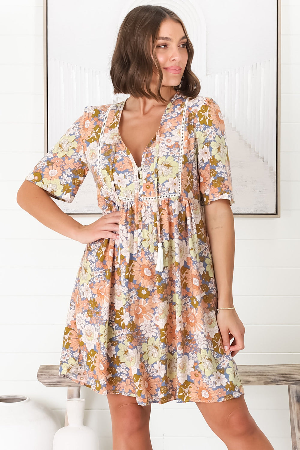 Chia Mini Dress - Babydoll Dress in Floral Avianna Print