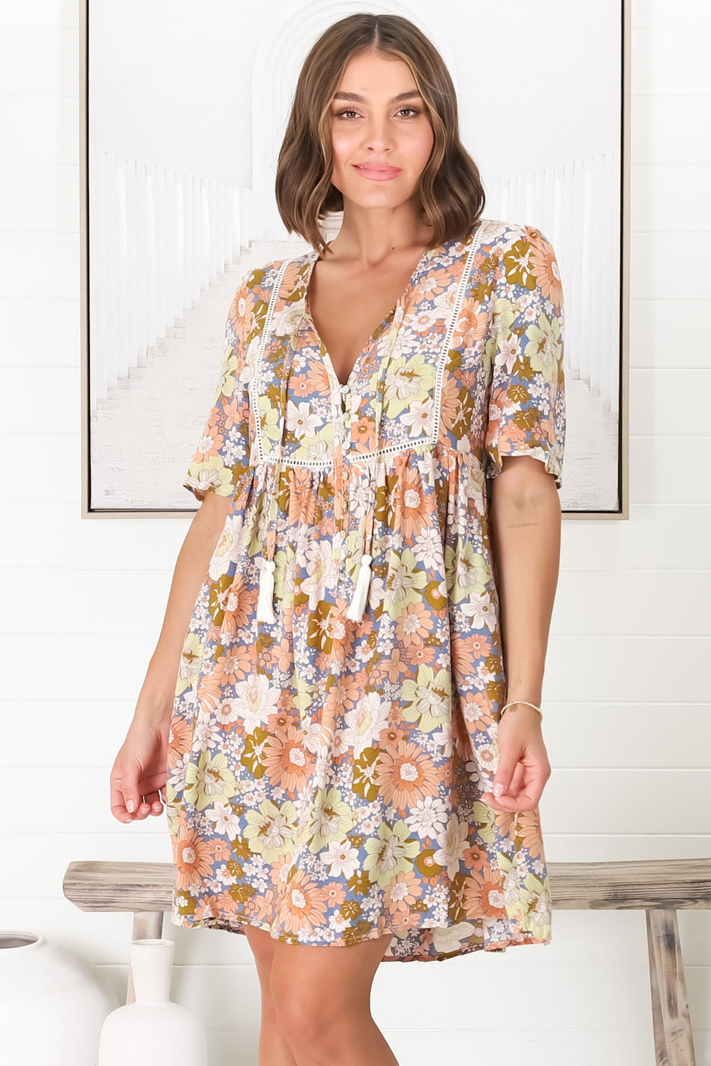 Chia Mini Dress - Babydoll Dress in Floral Avianna Print