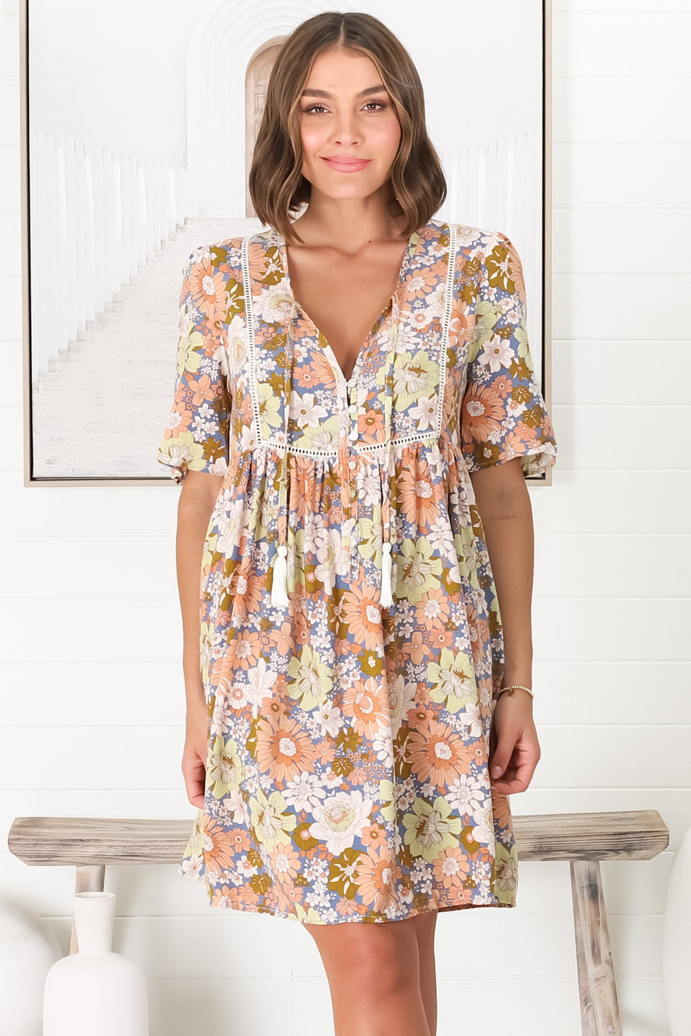 Chia Mini Dress - Babydoll Dress in Floral Avianna Print