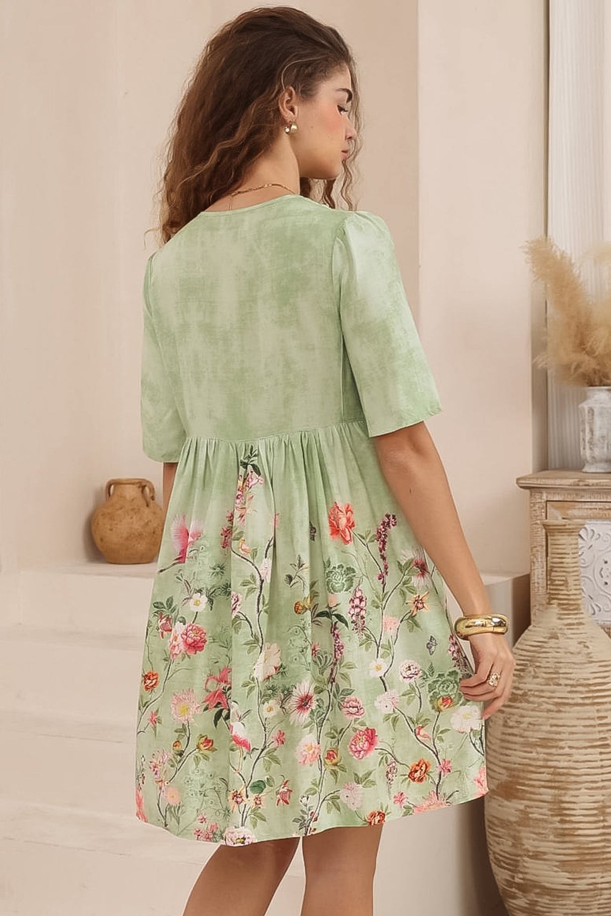 Chia Mini Dress - Babydoll Dress in Ferngully Print