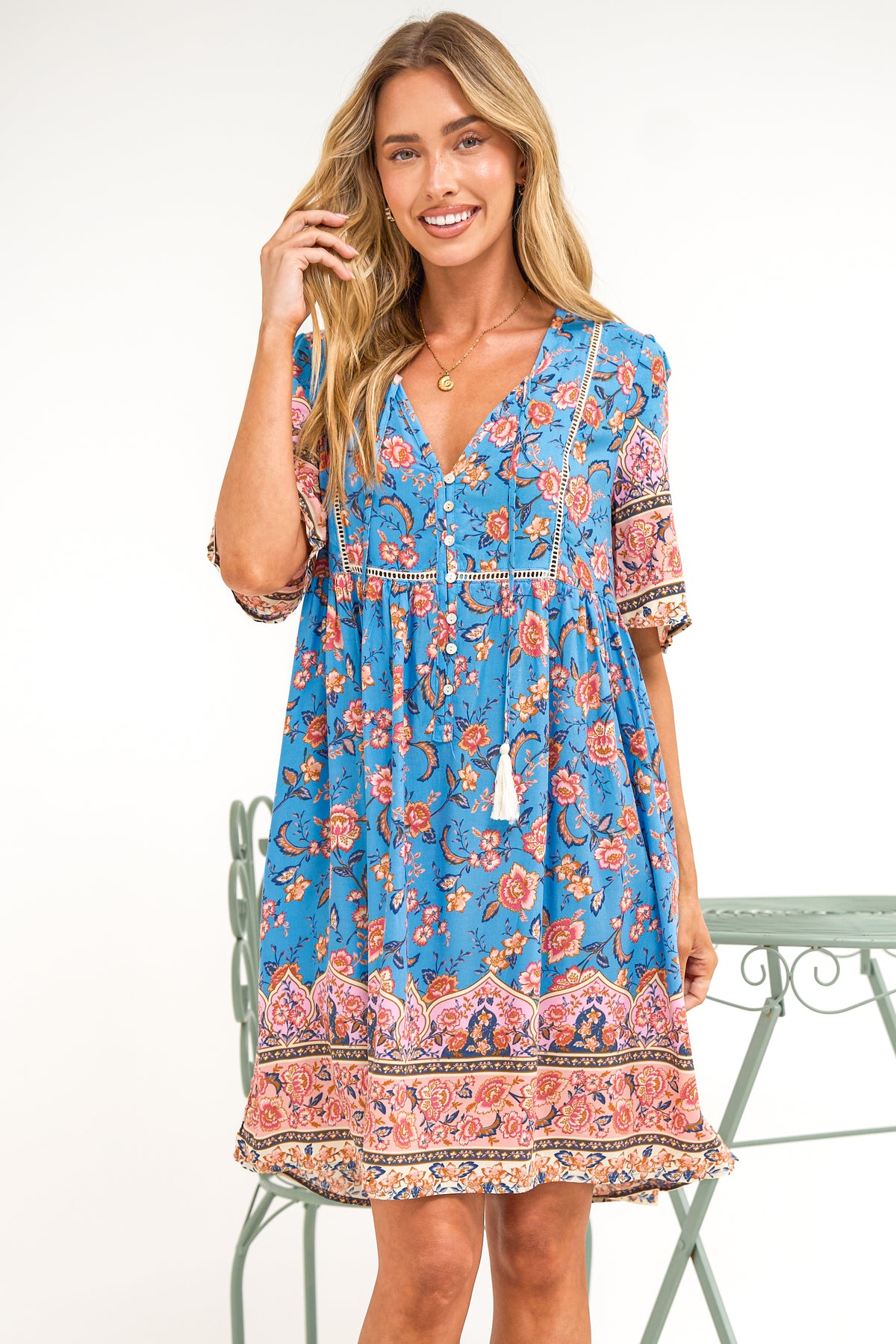 Chia Mini Dress - Babydoll Dress in Tamra Print