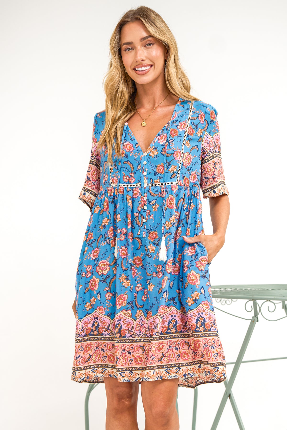 Chia Mini Dress - Babydoll Dress in Tamra Print