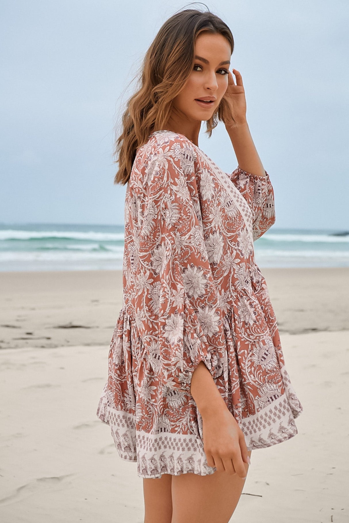 JAASE - Chloe Top: Very Oversized Crochet Trim Neckline Smock Top in Indah Print