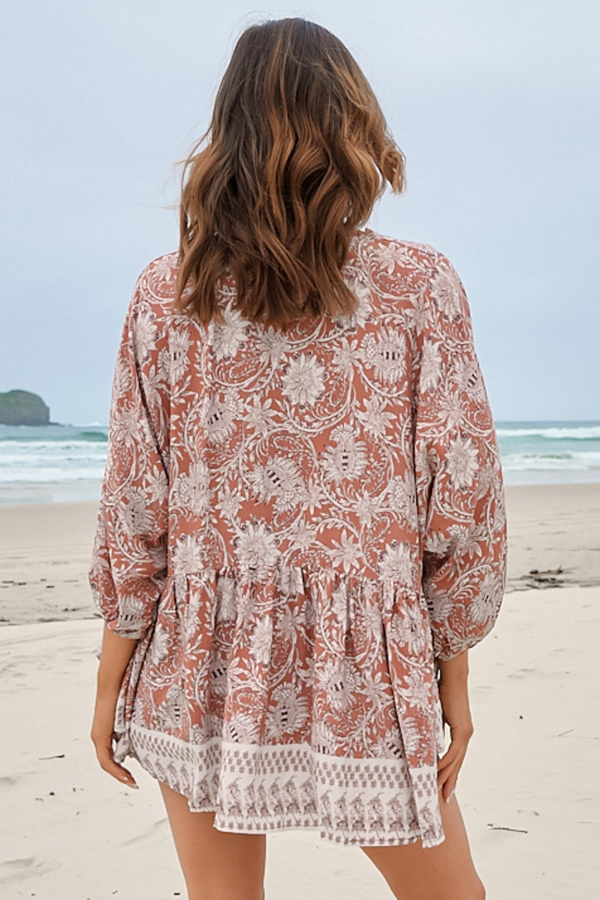 JAASE - Chloe Top: Very Oversized Crochet Trim Neckline Smock Top in Indah Print