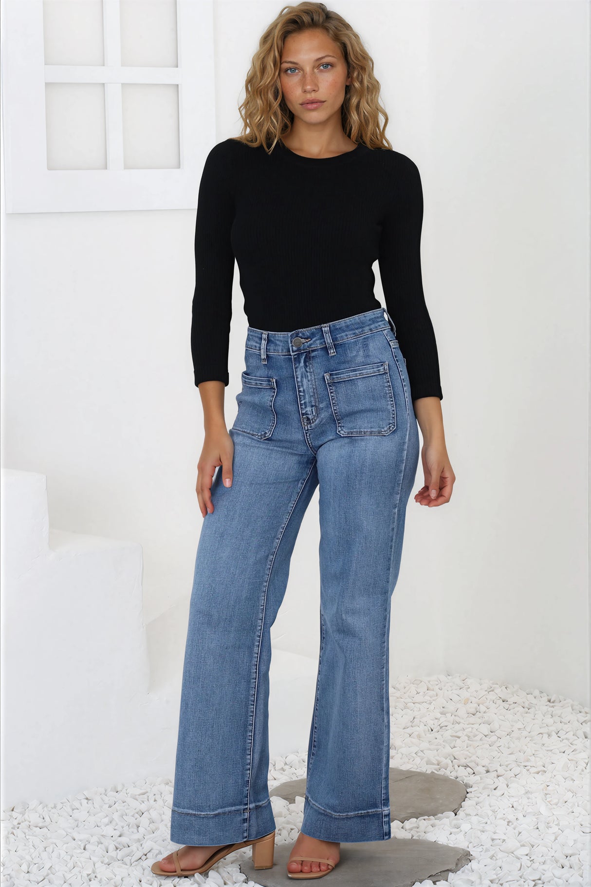 Cindy Wide Leg Jean in Mid Denim Wash
