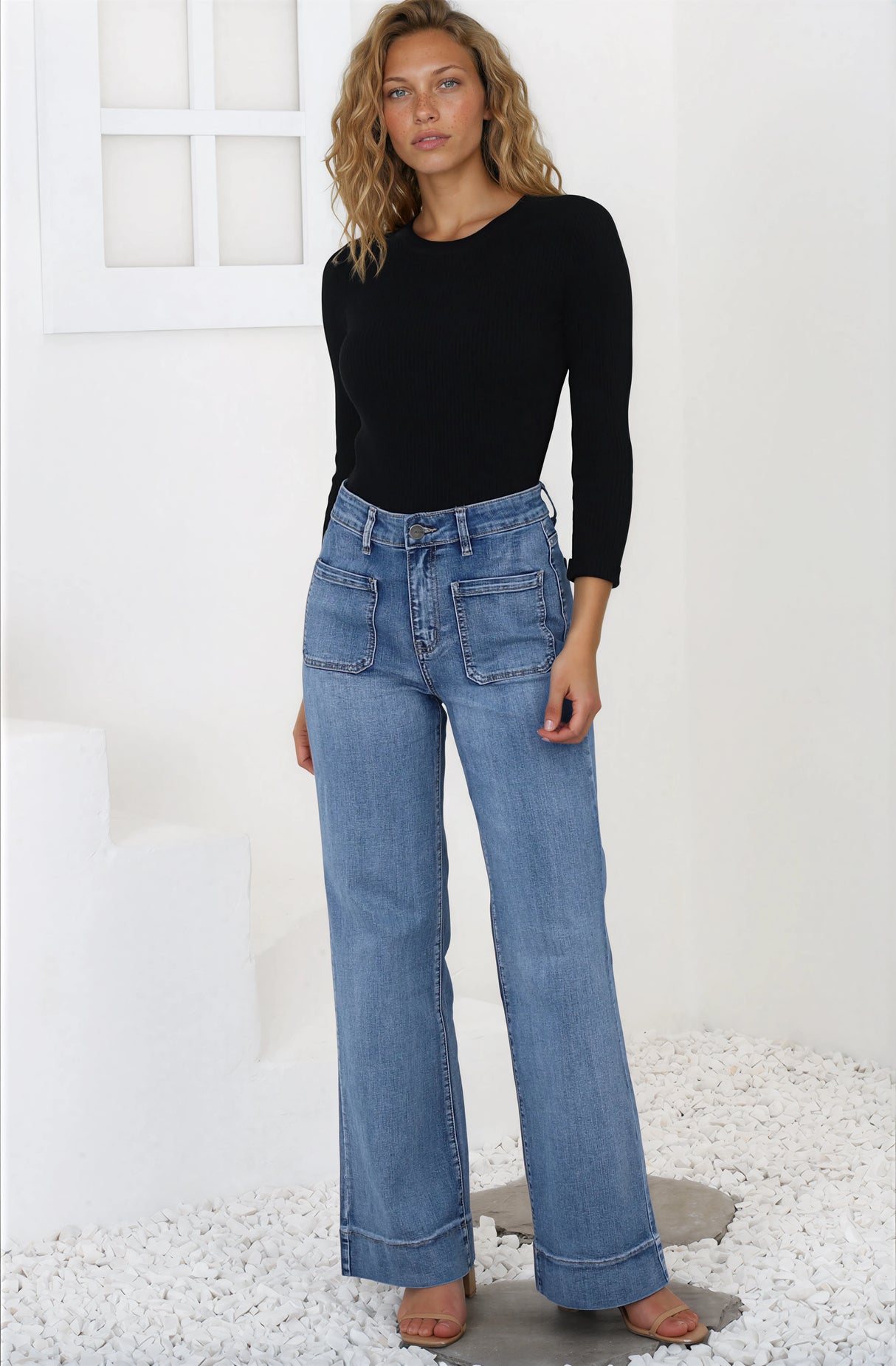Cindy Wide Leg Jean in Mid Denim Wash