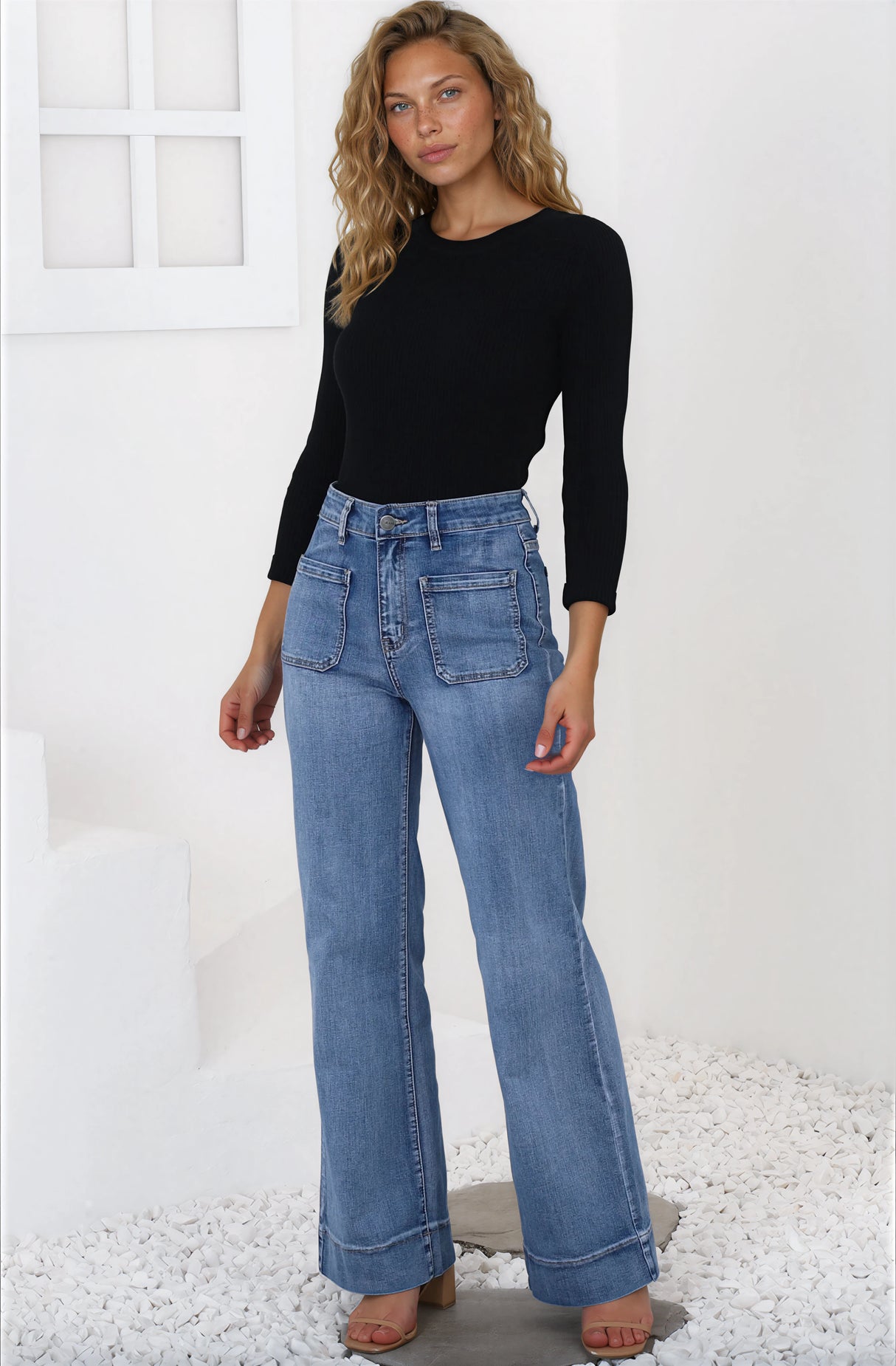 Cindy Wide Leg Jean in Mid Denim Wash