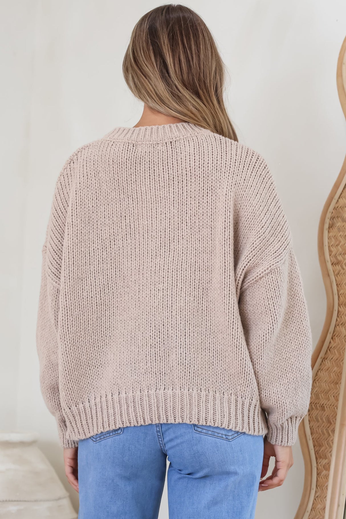 Wildflower Jumper - Chunky Knit Jumper with Flower Decals in Taupe Multi