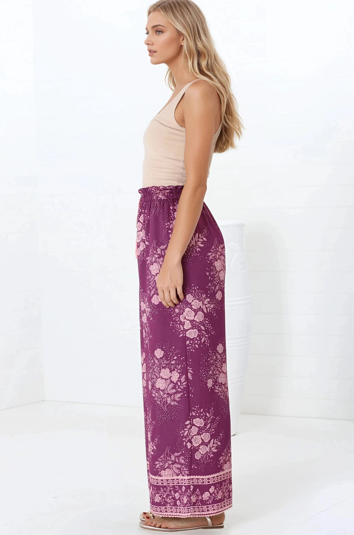Colson Pants - High Waist Wide Leg Pant in Briella Print Berry
