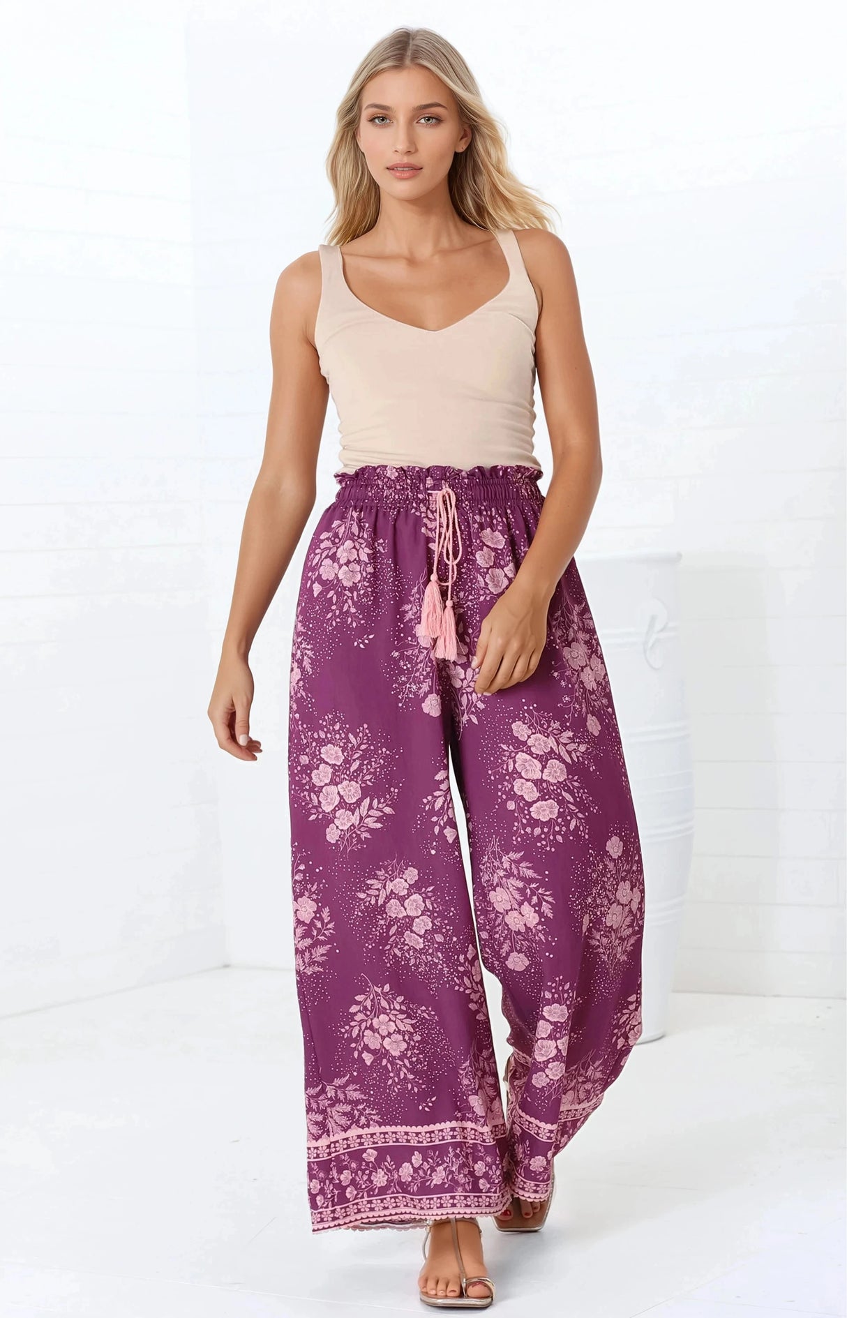 Colson Pants - High Waist Wide Leg Pant in Briella Print Berry
