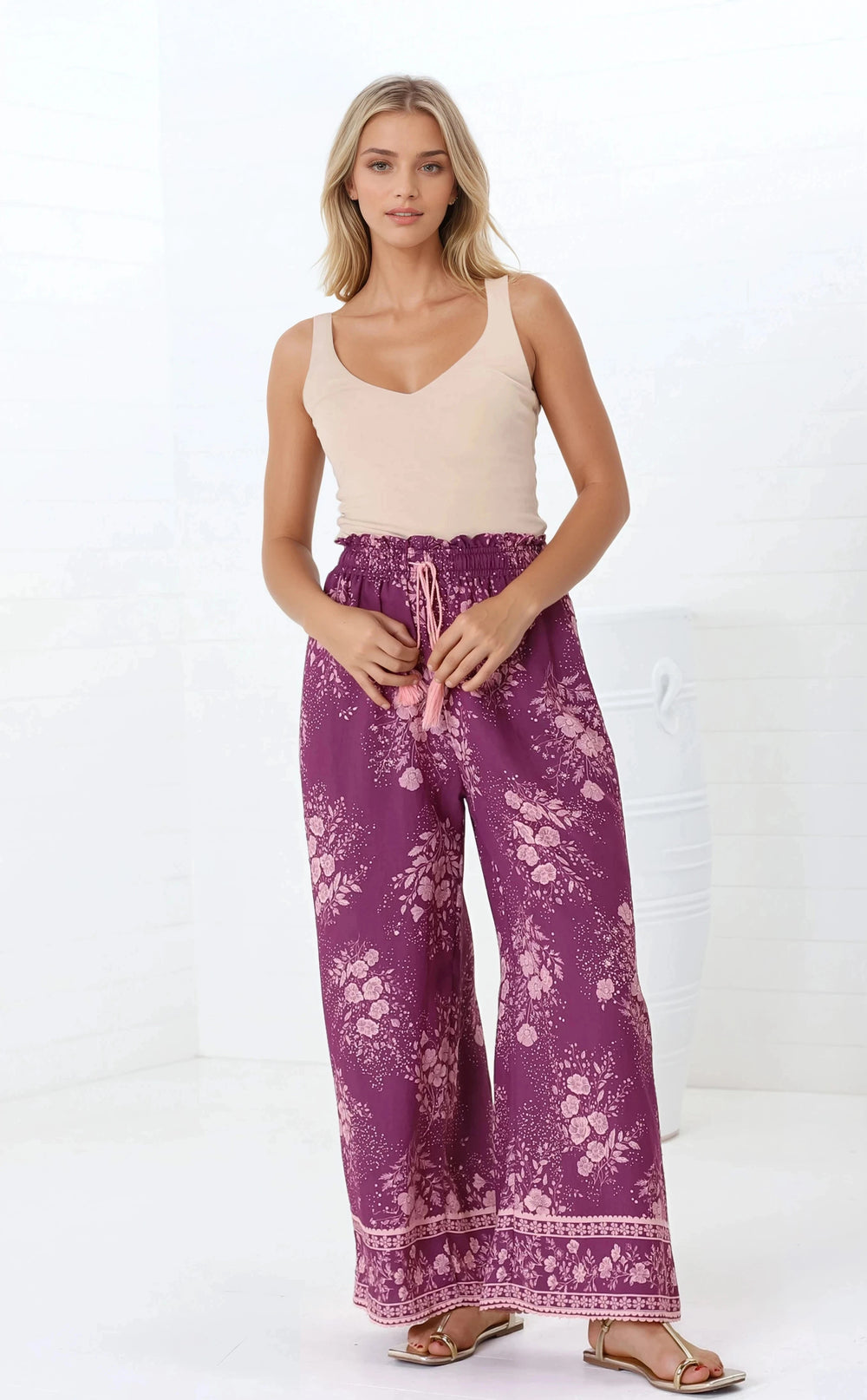Colson Pants - High Waist Wide Leg Pant in Briella Print Berry