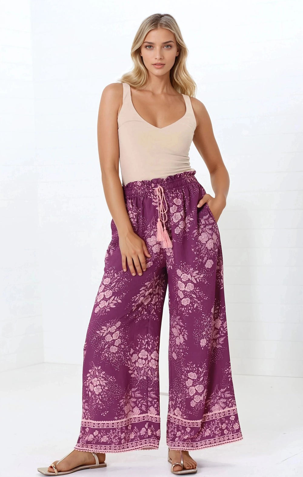 Colson Pants - High Waist Wide Leg Pant in Briella Print Berry