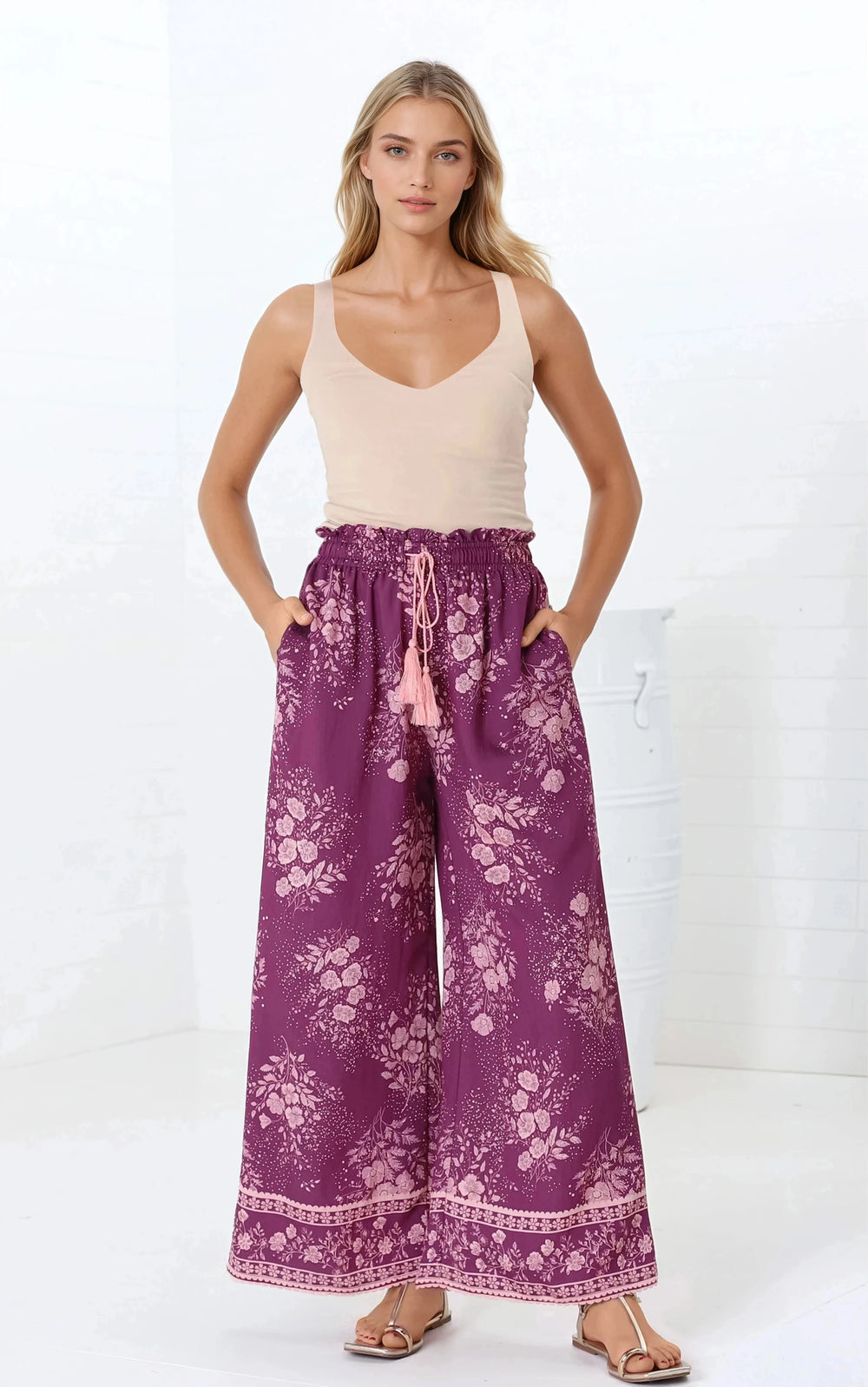 Colson Pants - High Waist Wide Leg Pant in Briella Print Berry