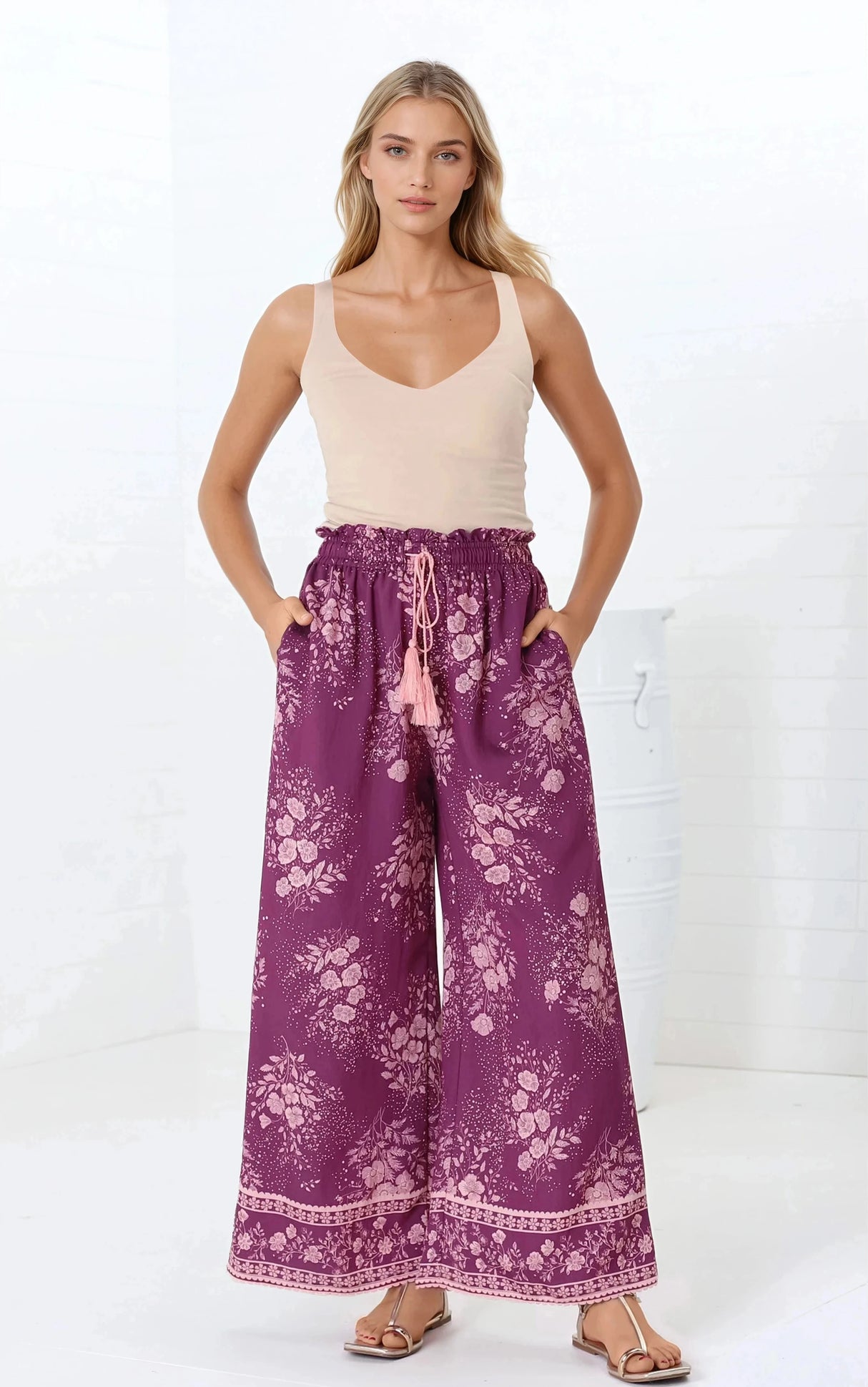 Colson Pants - High Waist Wide Leg Pant in Briella Print Berry