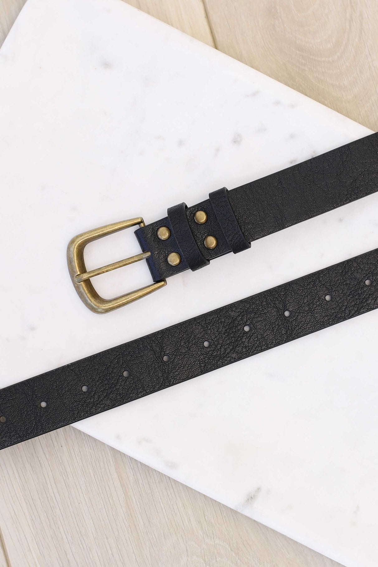 Creed PU Leather Gold Buckle Belt - Black