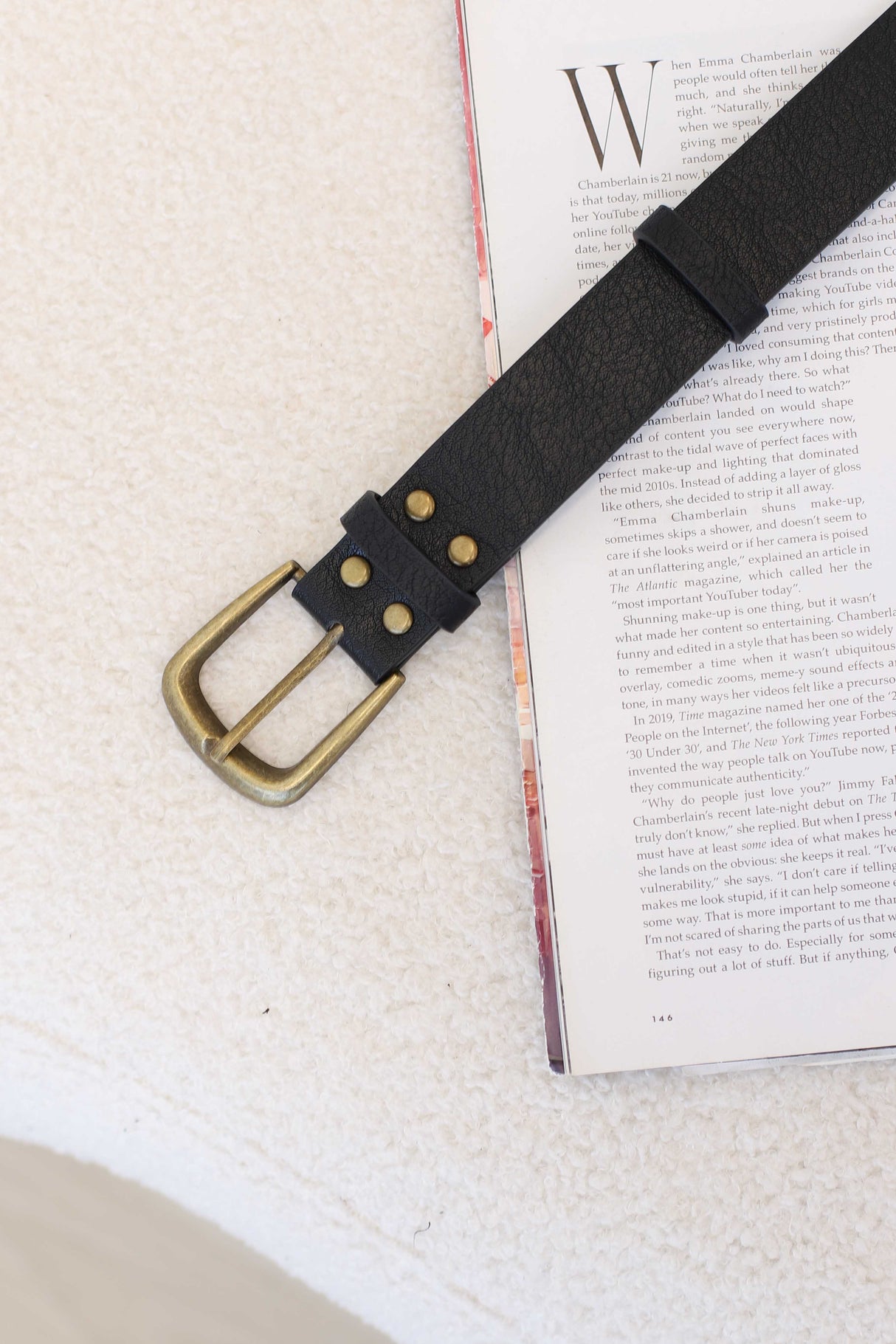 Creed PU Leather Gold Buckle Belt - Black