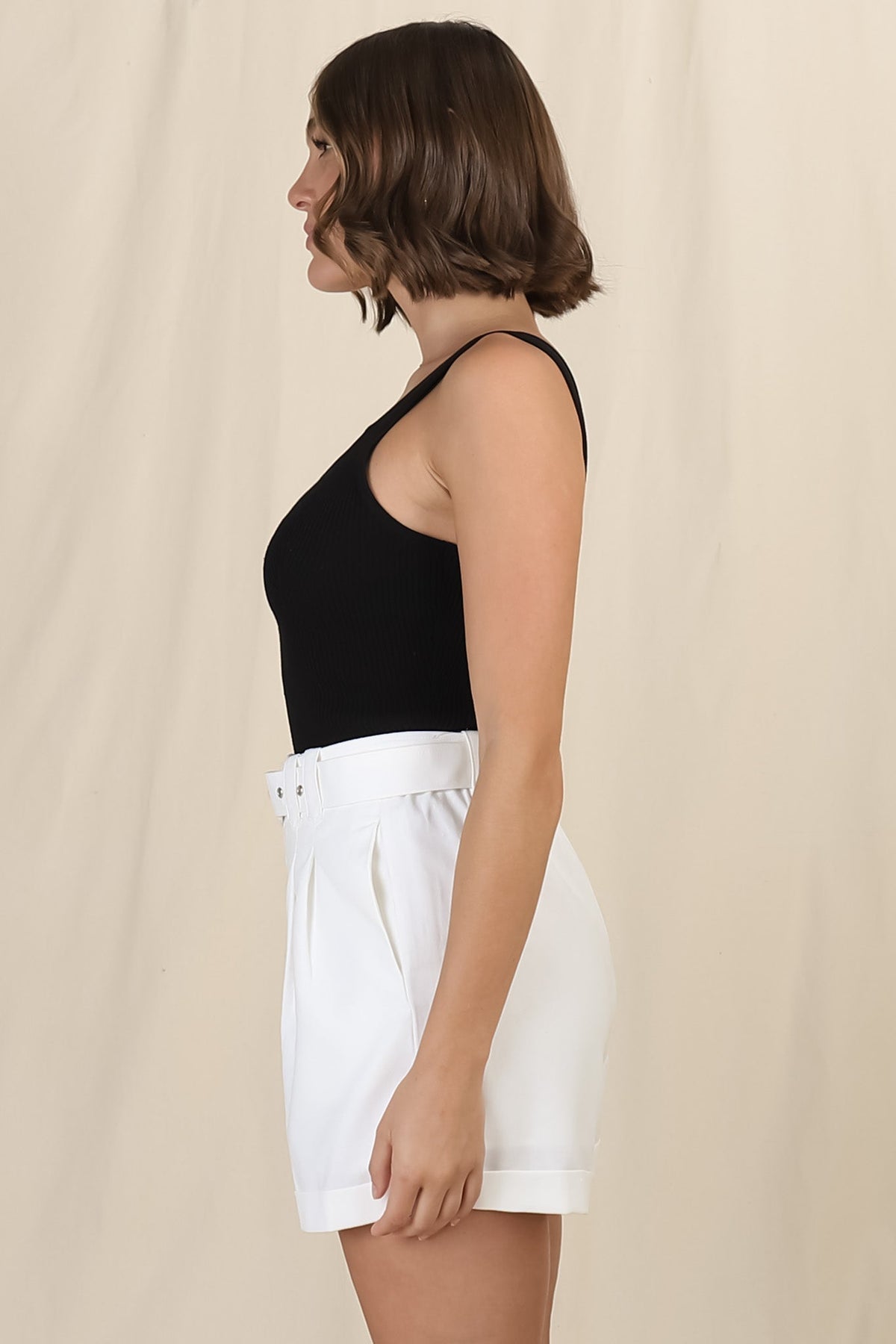 Dapper Shorts - Linen Blend Hight Waist Tailored Shorts in White