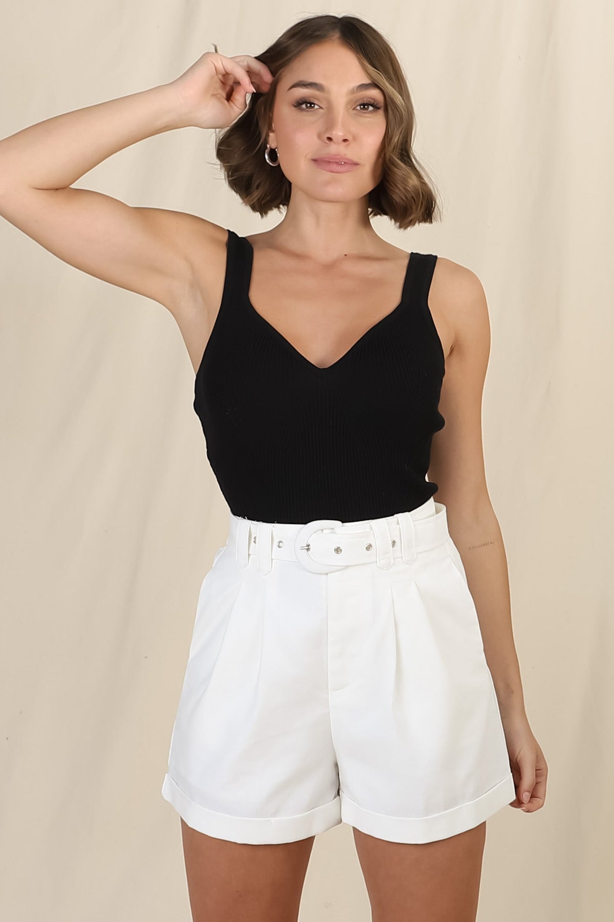 Dapper Shorts - Linen Blend Hight Waist Tailored Shorts in White