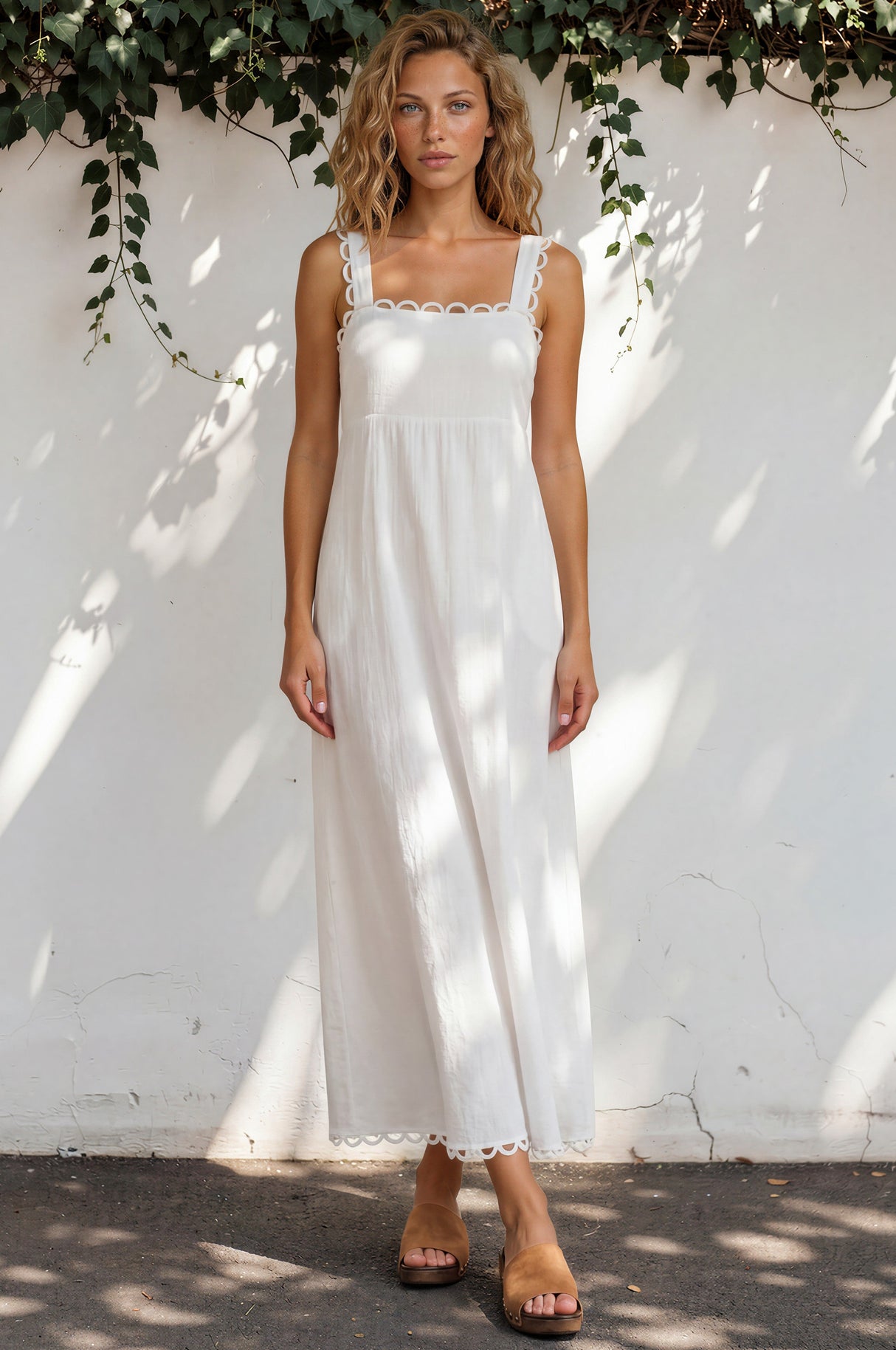 Model wearing Darla Maxi Dress in White from Salty Crush