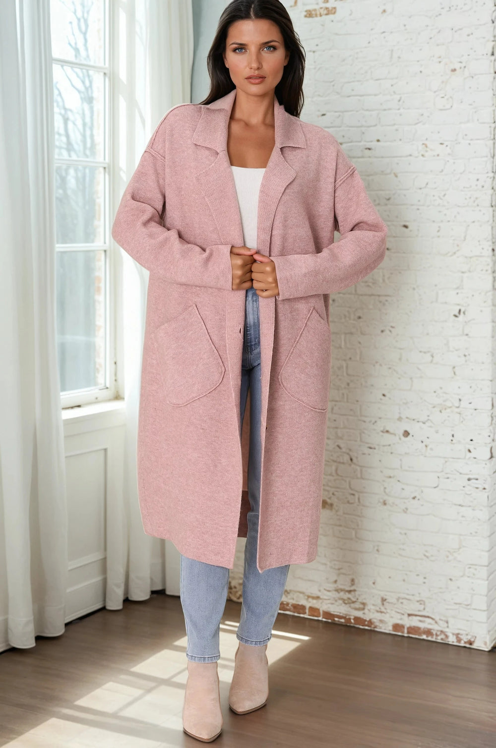 Davie Cardigan - Collared Button Down Coatigan in Pink