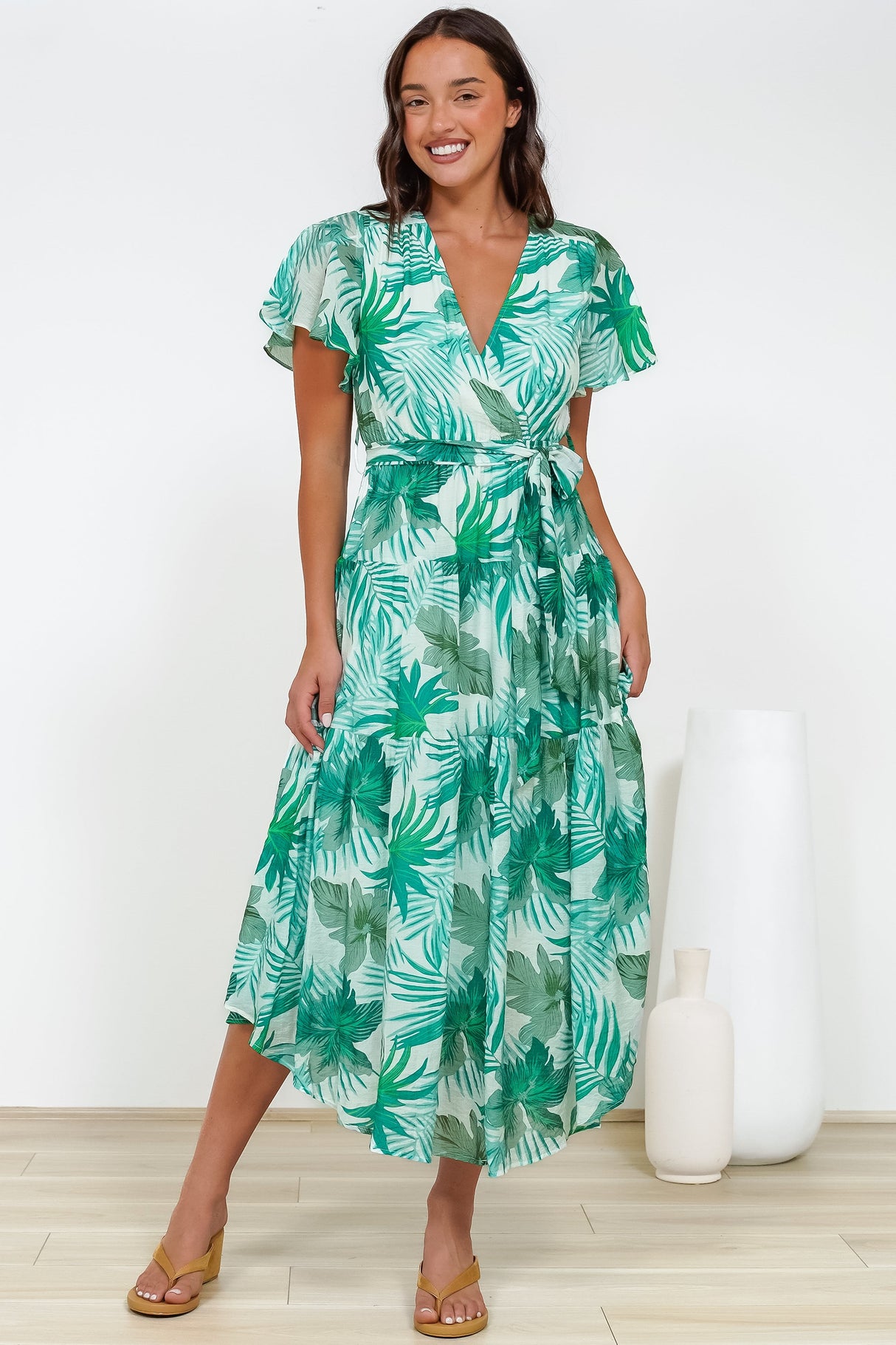 Delton Midi Dress in Rianne Print Green