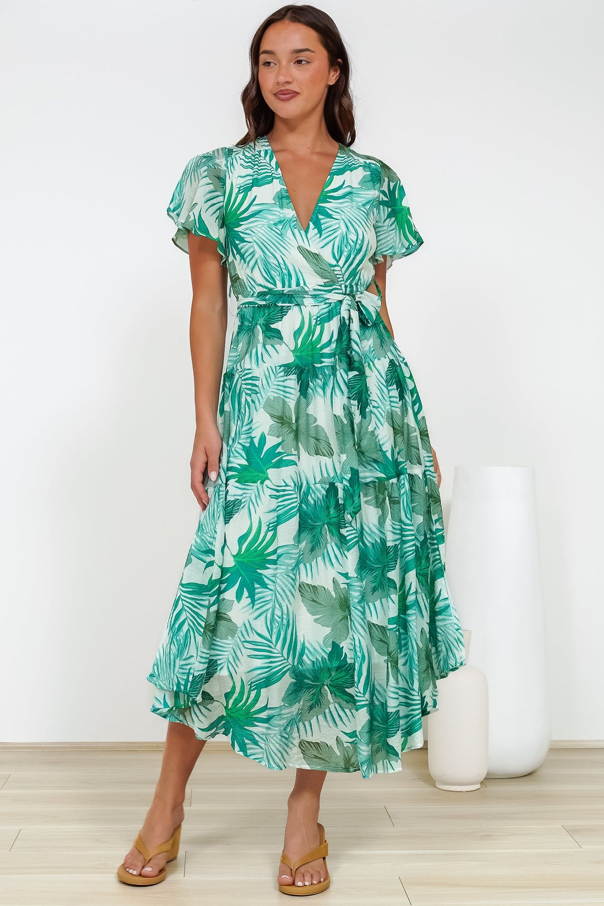 Delton Midi Dress in Rianne Print Green