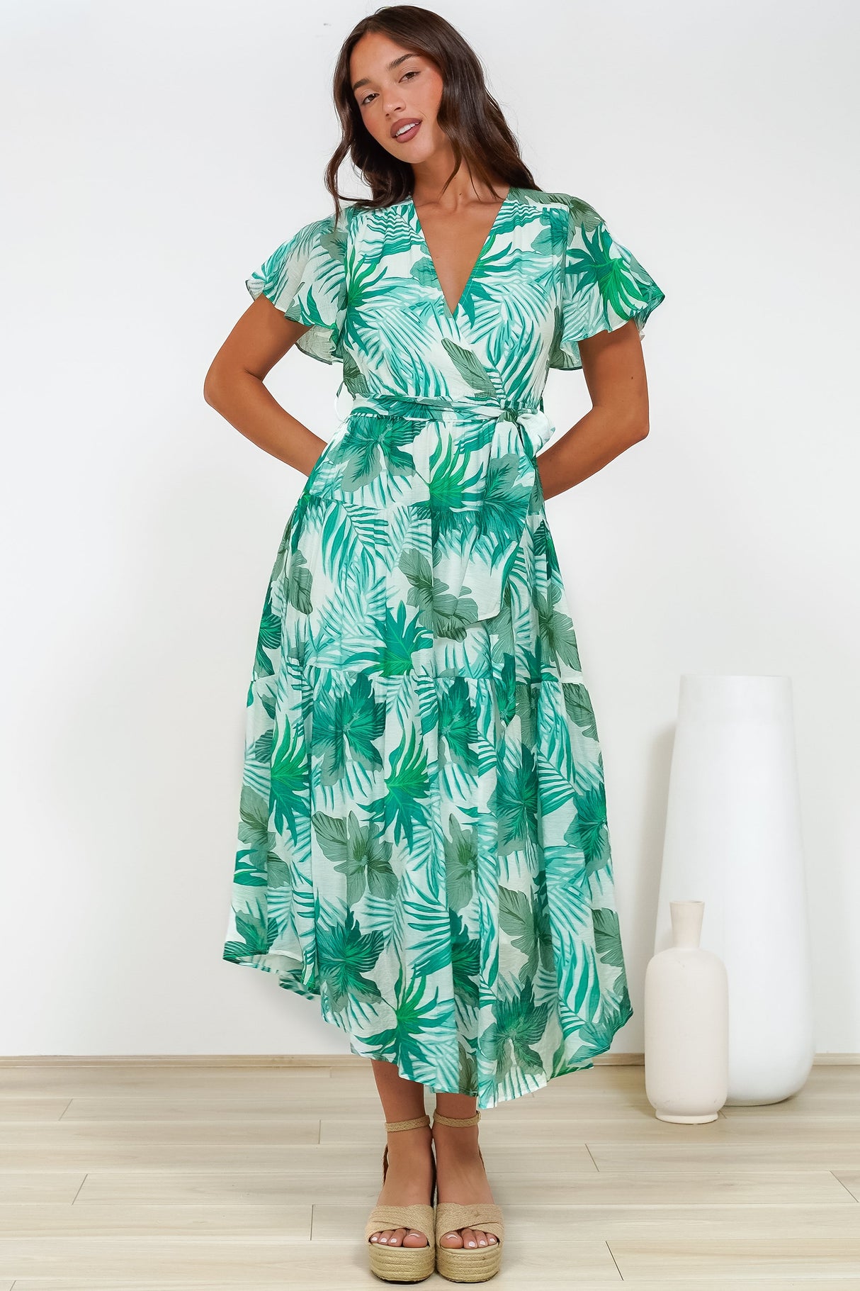 Delton Midi Dress in Rianne Print Green