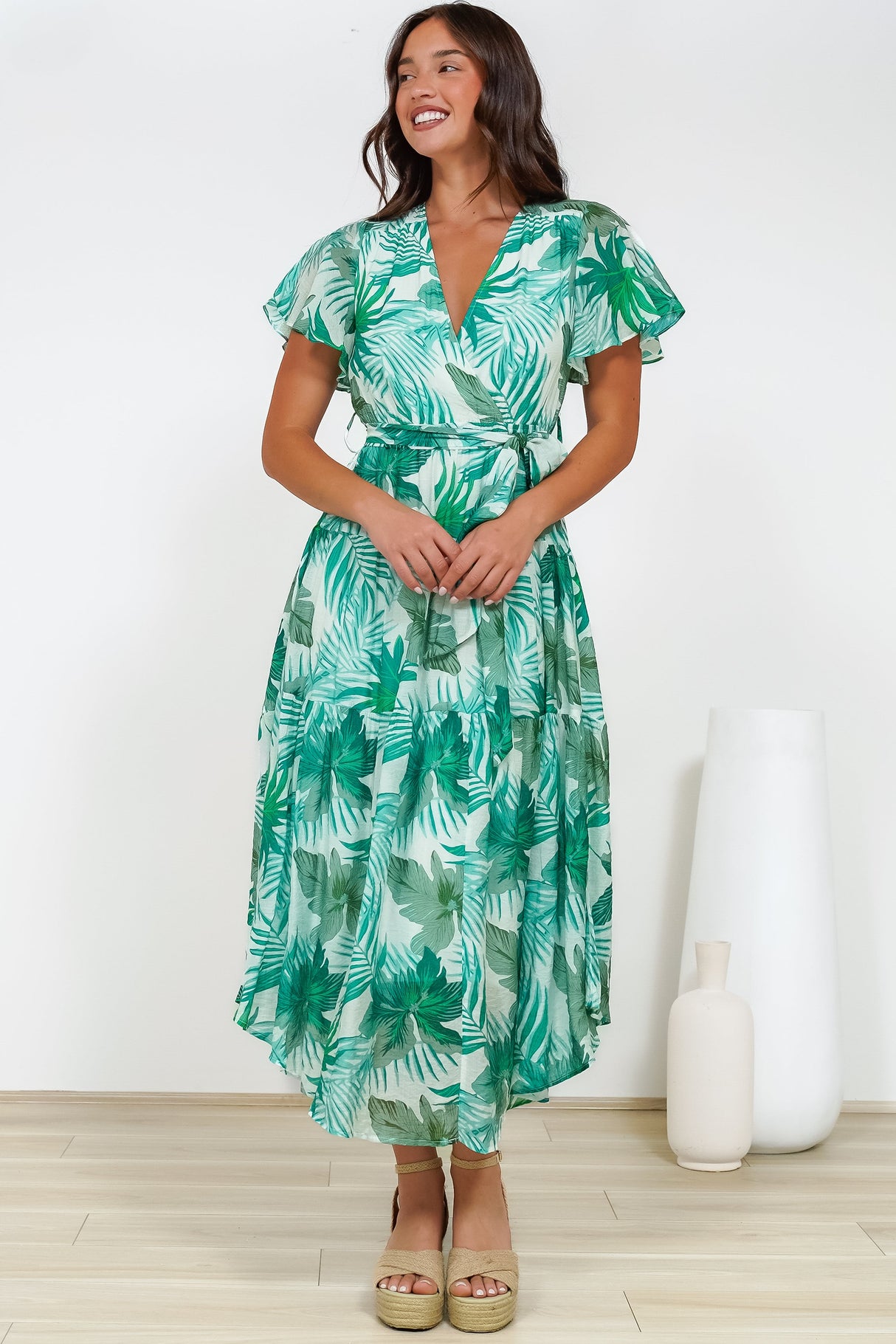 Delton Midi Dress in Rianne Print Green