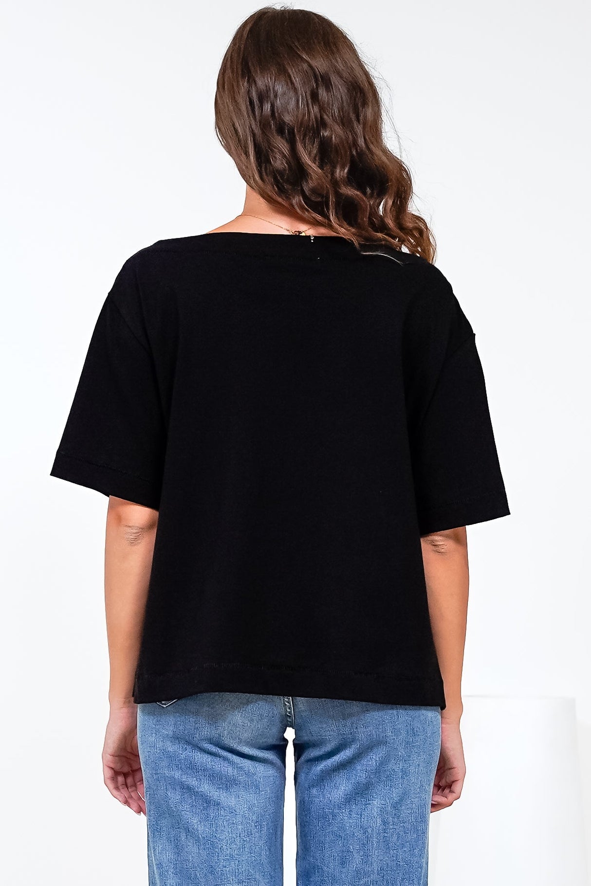 Dolce Top - Asymmetric Neckline Boxy Top with Side Split in Black