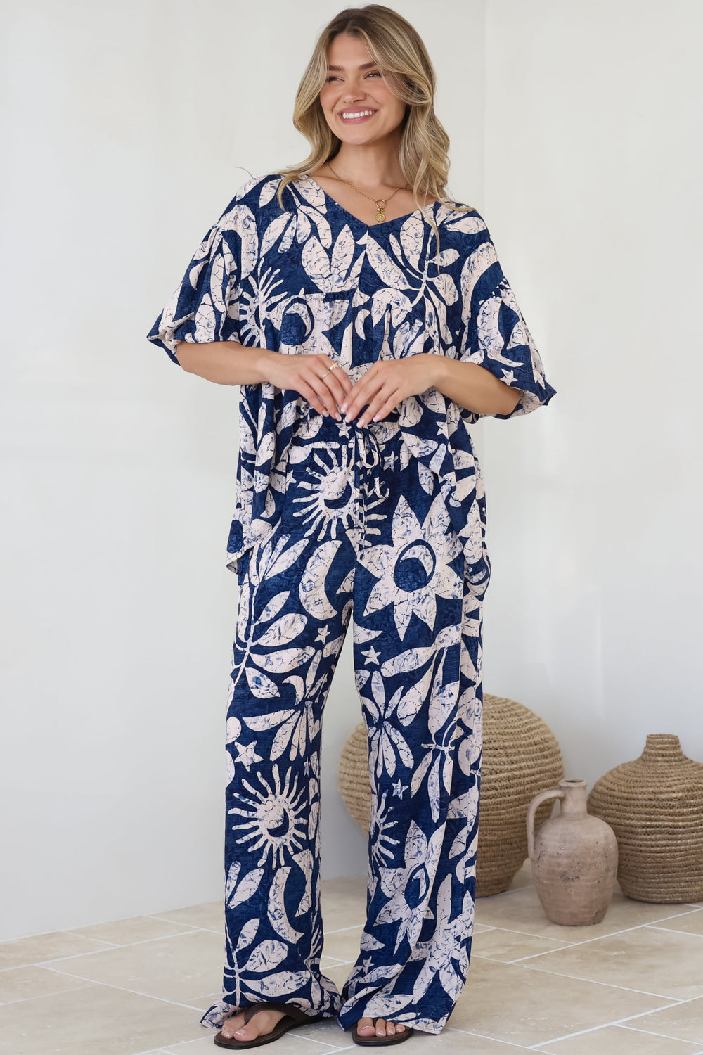 Dudah Pants -  High Waisted Wide Leg Pants in Moonshadow Print