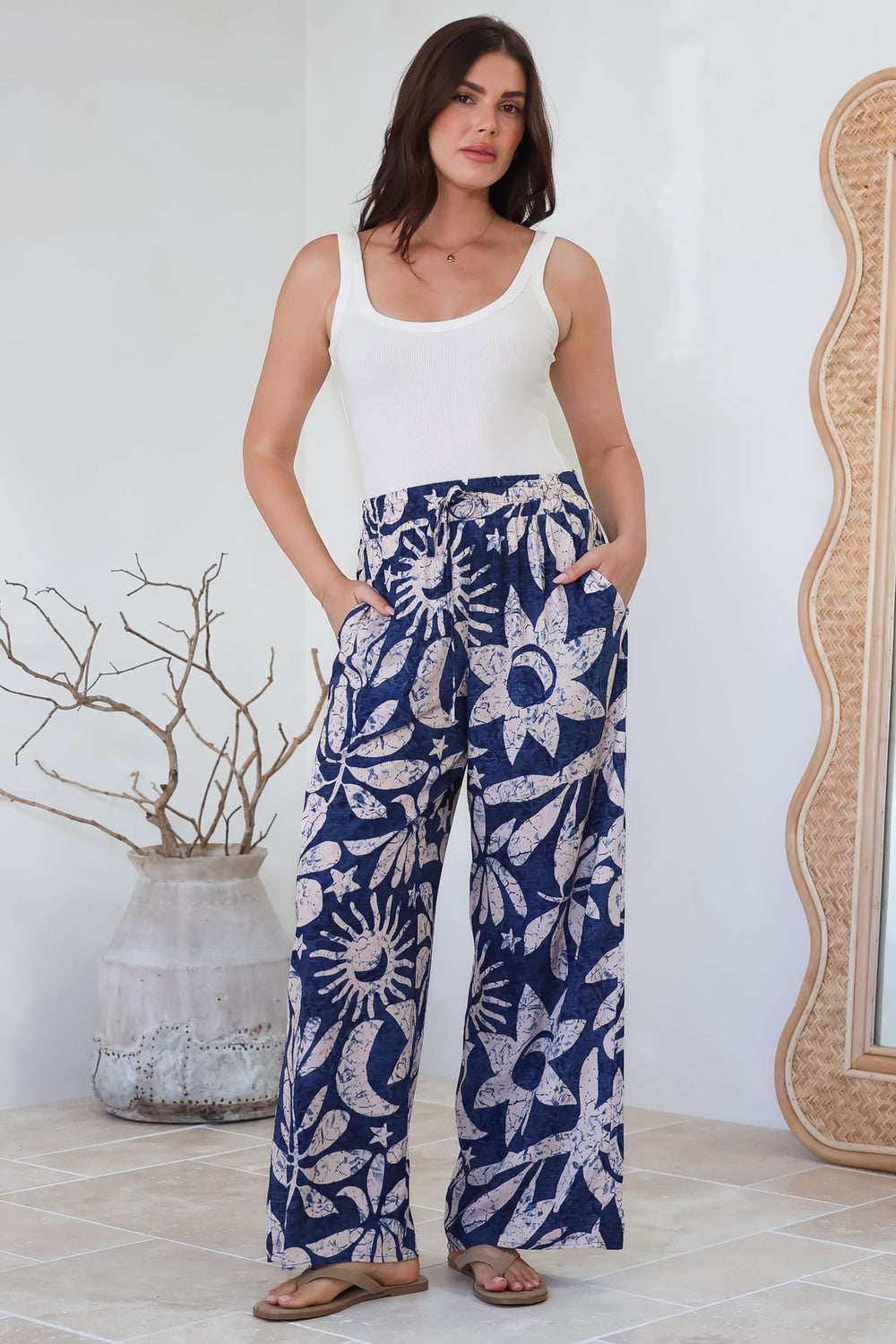 Dudah Pants -  High Waisted Wide Leg Pants in Moonshadow Print
