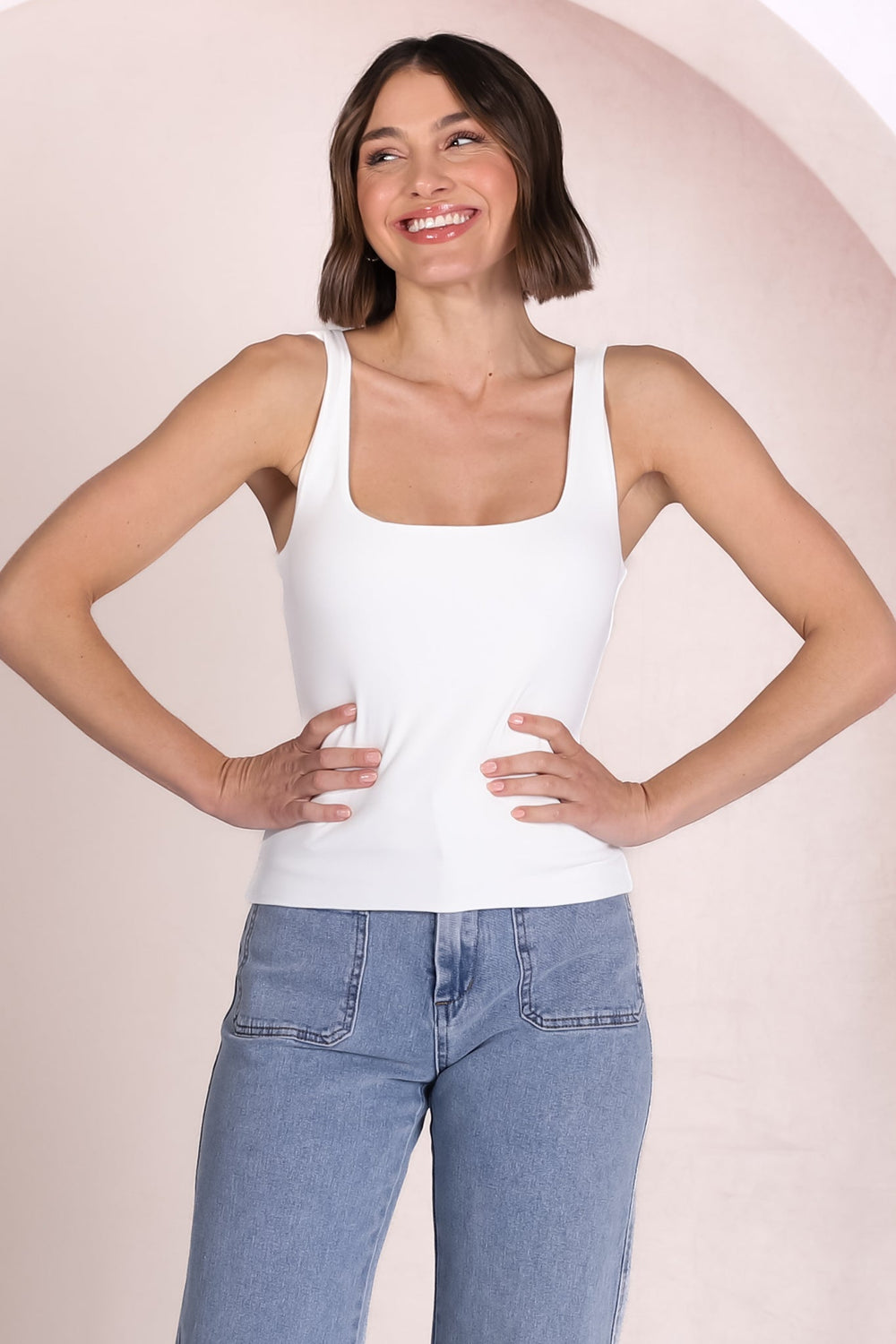 Edie Singlet - Square Neckline Double Layered Singlet in White