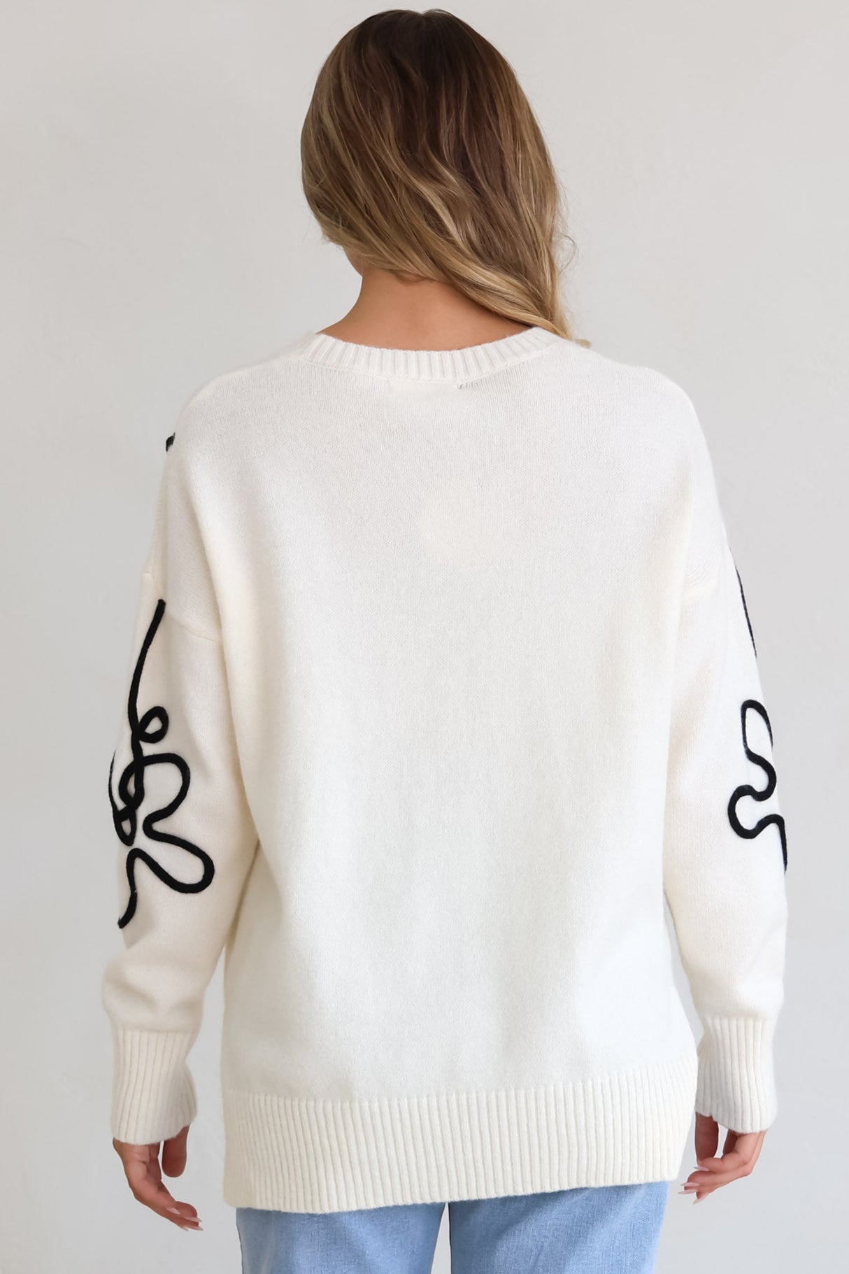 Edith Jumper - Crew Neck Abstract Floral Decal Jumper in Cream