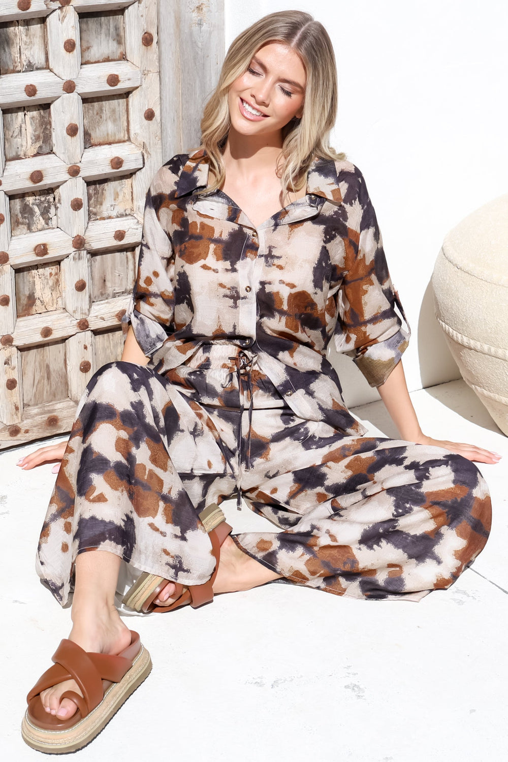 Rueben Pants - High Waisted Lined Wide Leg Pants with Pockets in Otis Print